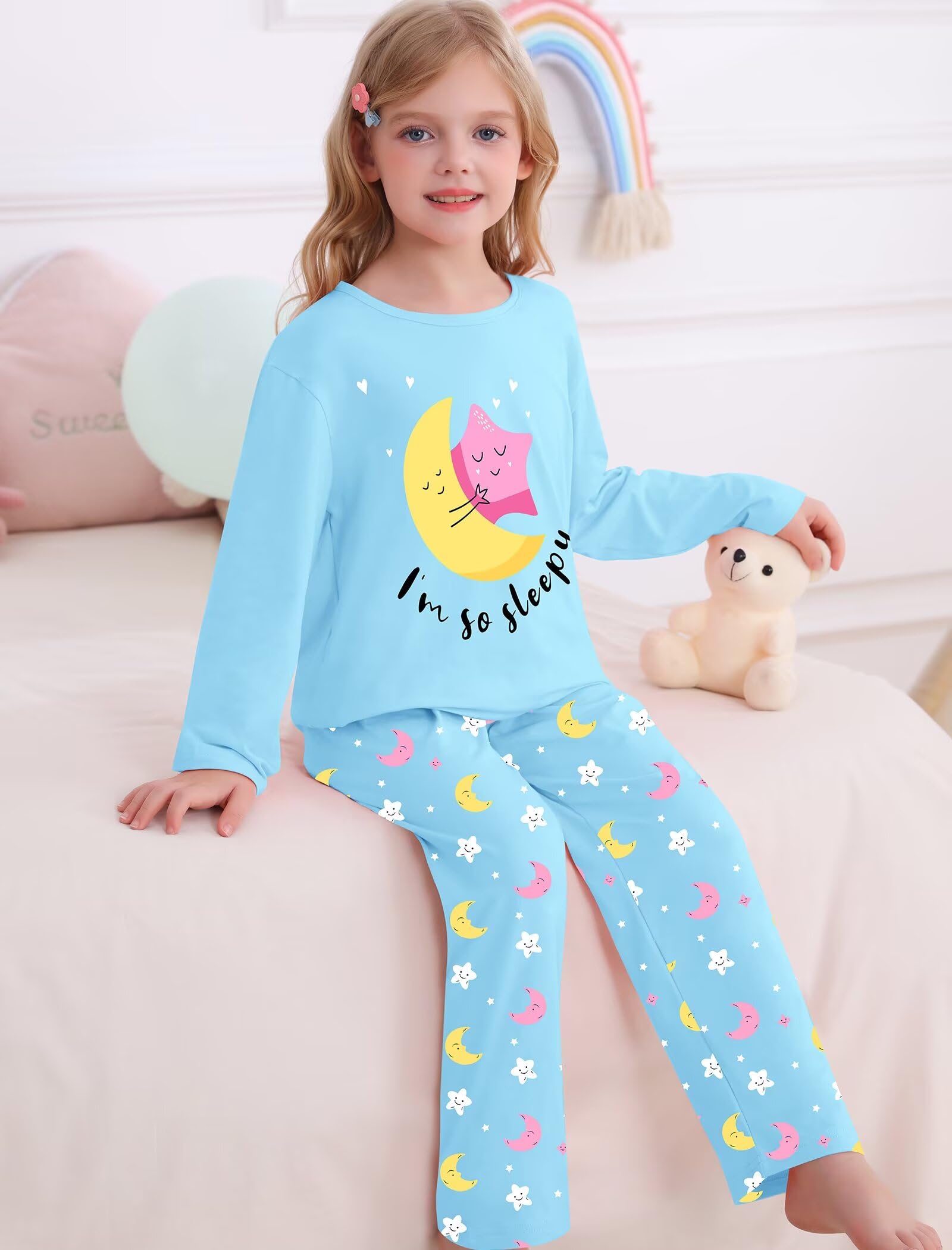 SWOMOG Girls Pajama Set Short Sleeve Tops & Ruffled Shorts with Pocket 2 Piece Summer Pajamas for Kids Size 6-15