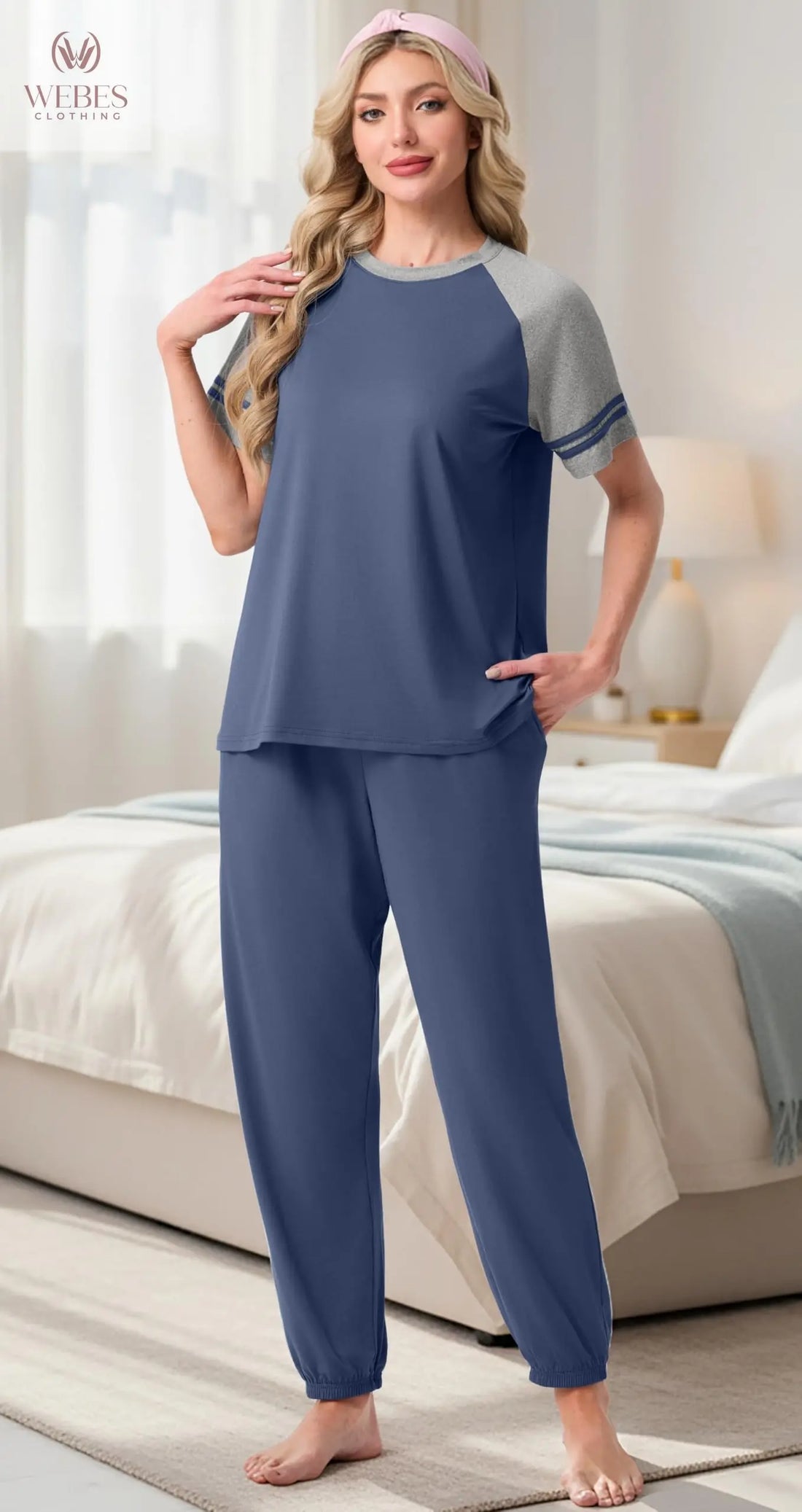 PrinStory Womens Pajama Sets Short Sleeve Pjs 2 Piece Lounge Set Soft Pj Sets Lightweight Sleepwear Loungewear with Pockets WEBE CLOTHING