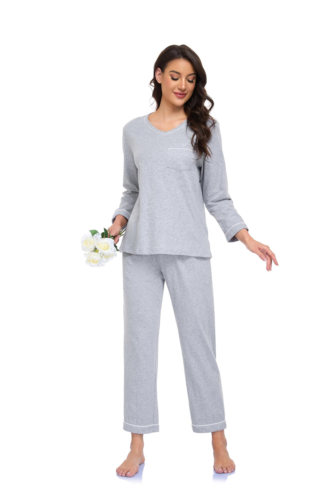 EA'S SECRET 100% cotton Pajamas for Women Summer Lightweight Long Sleeve Pjs 2 Piece Soft Lounge Sleepwear with pocket