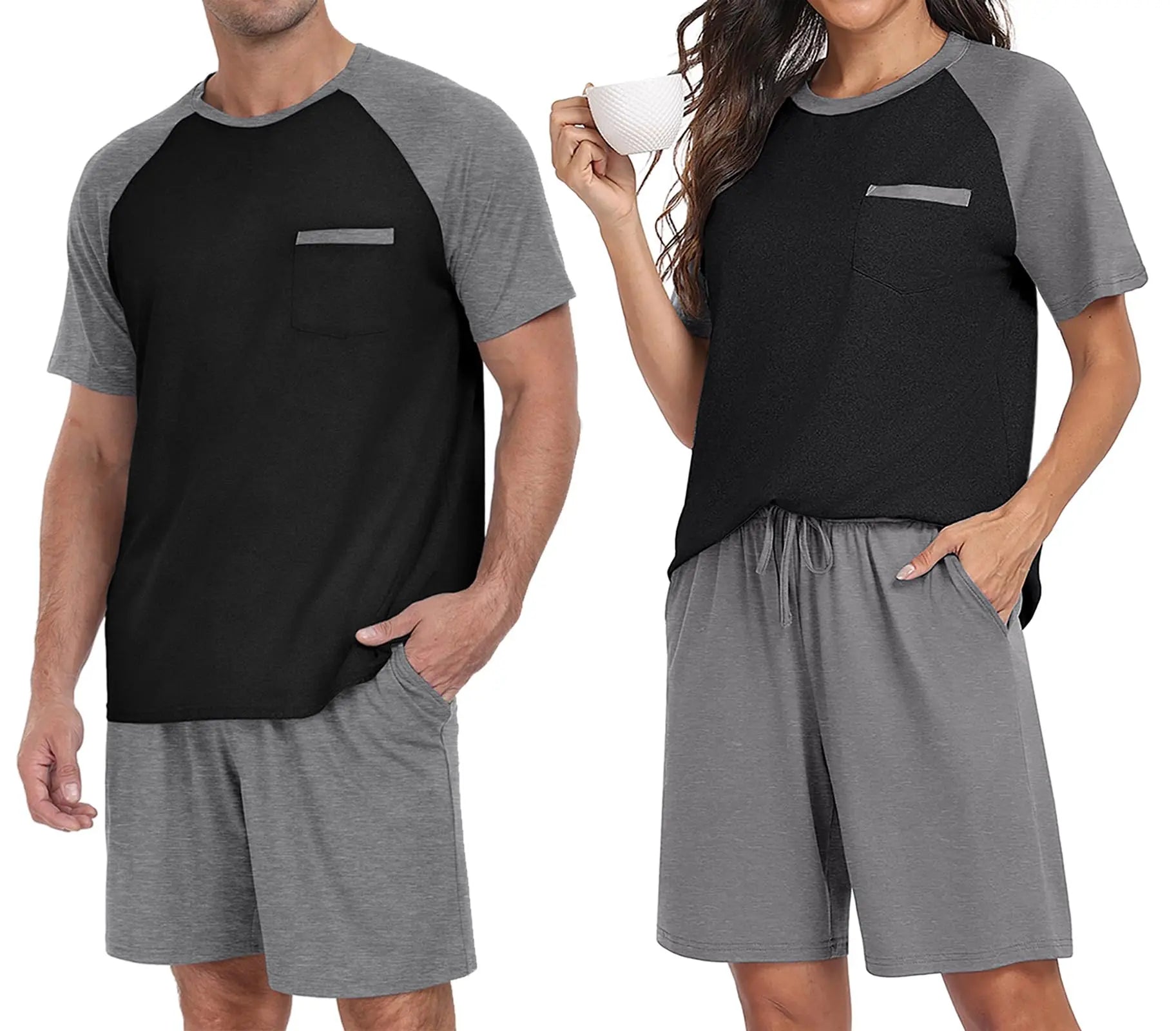 PrinStory Mens Pajama Sets Summer Pjs Sleepwear Nightwear Lightweight Quick Dry Soft Short Sleeve Sleep Set With Pocket S-4XL WEBE CLOTHING