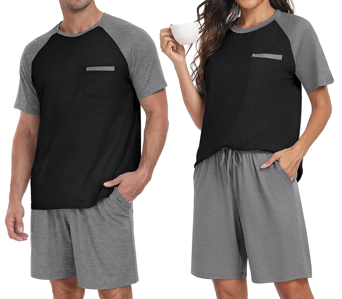 PrinStory Mens Pajama Sets Summer Pjs Sleepwear Nightwear Lightweight Quick Dry Soft Short Sleeve Sleep Set With Pocket S-4XL WEBE CLOTHING