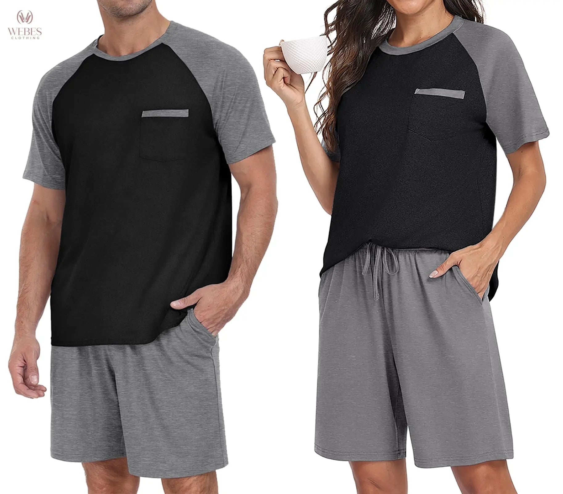 PrinStory Mens Pajama Sets Summer Pjs Sleepwear Nightwear Lightweight Quick Dry Soft Short Sleeve Sleep Set With Pocket S-4XL WEBE CLOTHING
