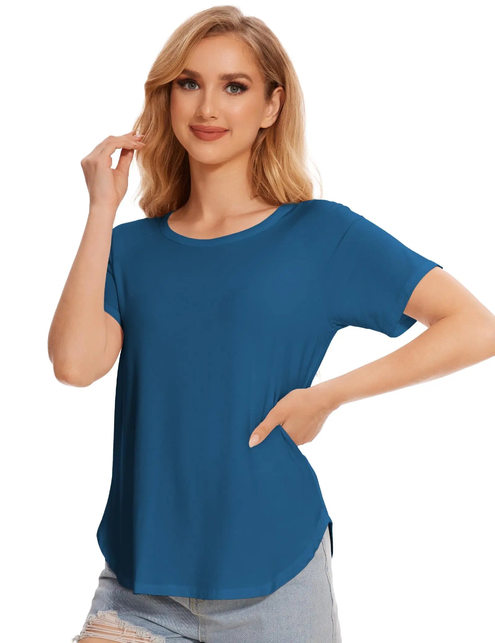 GYS Womens Pajama Tops Short Sleeve Shirts Summer Comfy Crew Neck Sleep T-Shirt