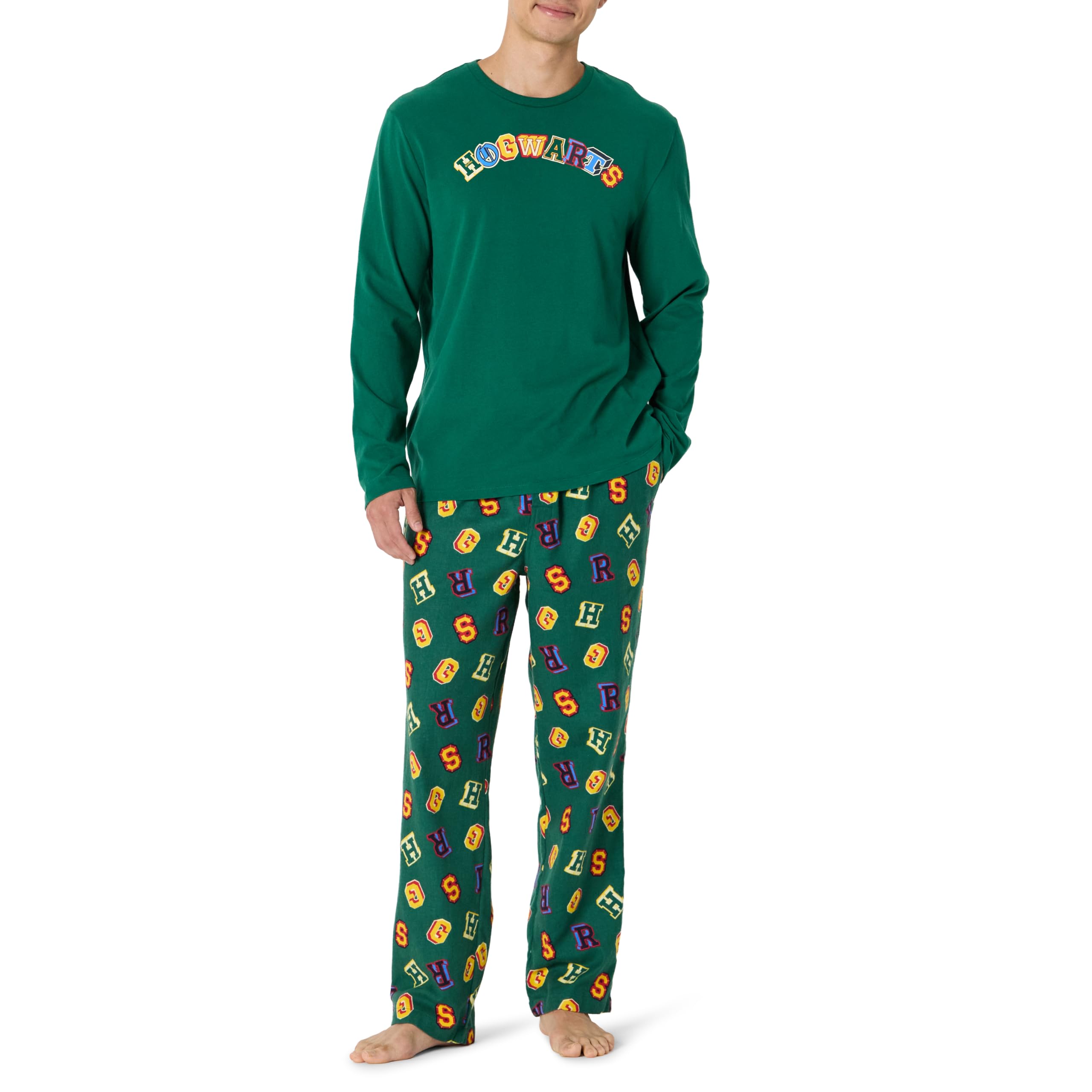 Amazon Essentials Men's Flannel Pant and Long-Sleeve T-Shirt Pajama Set