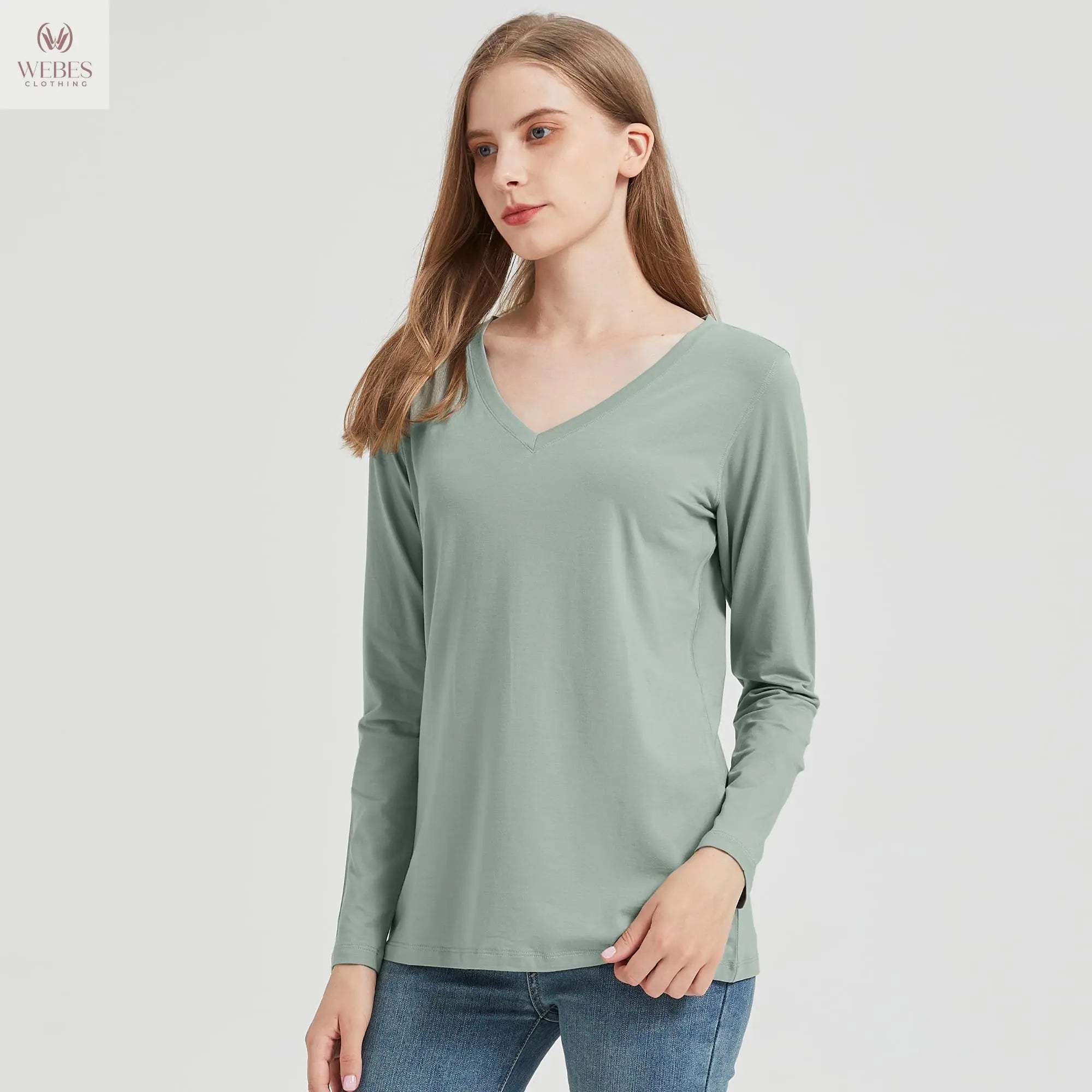 netdraw Women's Bamboo Viscose Long Sleeve V-Neck T-Shirt Soft Comfy Trendy Casual Sleep Pajama Lounge Tops