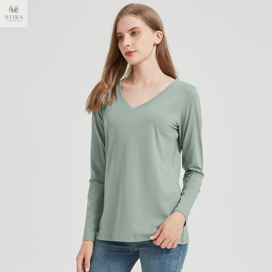 netdraw Women's Bamboo Viscose Long Sleeve V-Neck T-Shirt Soft Comfy Trendy Casual Sleep Pajama Lounge Tops