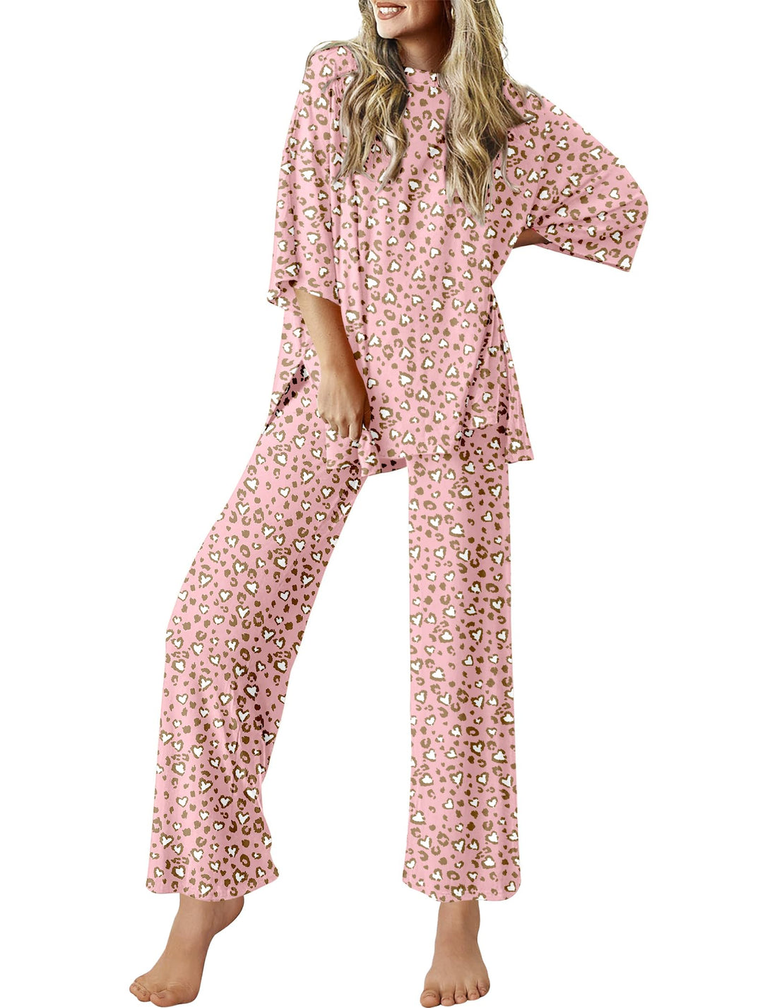 Ekouaer Lounge Sets for Women Short Sleeve Tops and Long Pants Soft Comfy Pajamas Set 2 Piece Outfits