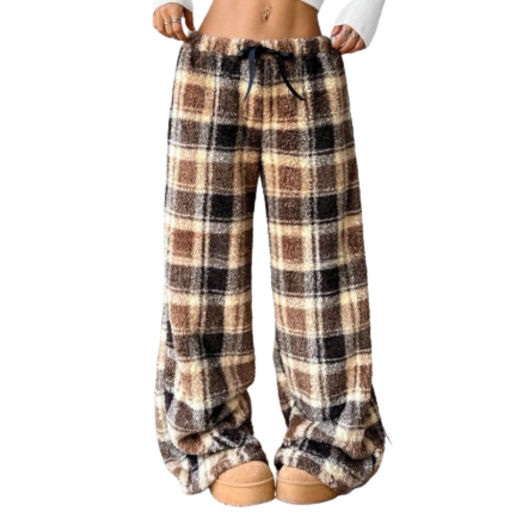 Leopard Pants Women Therian Fuzzy Pajama Pants Y2k Cheetah Pants Grunge High Waisted Fluffy Pants