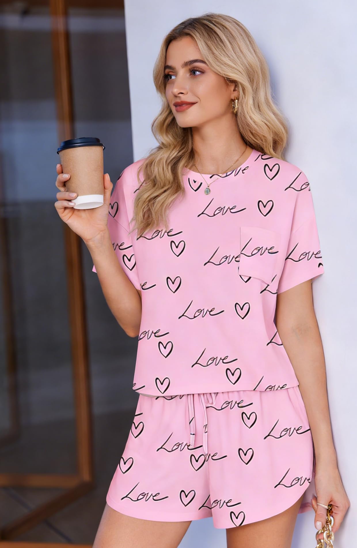 Women's 2 Piece Pajama Set Short Sleeve Sexy Side Split Short Lounge Set Cute Comfy Sleepwear Loungewear