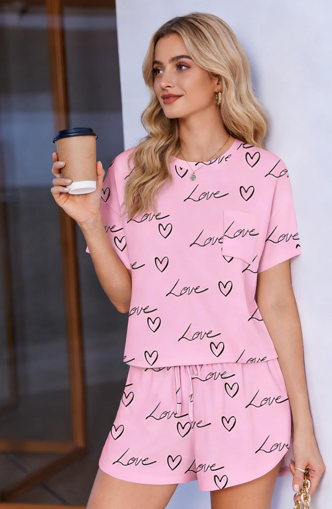 Women's 2 Piece Pajama Set Short Sleeve Sexy Side Split Short Lounge Set Cute Comfy Sleepwear Loungewear