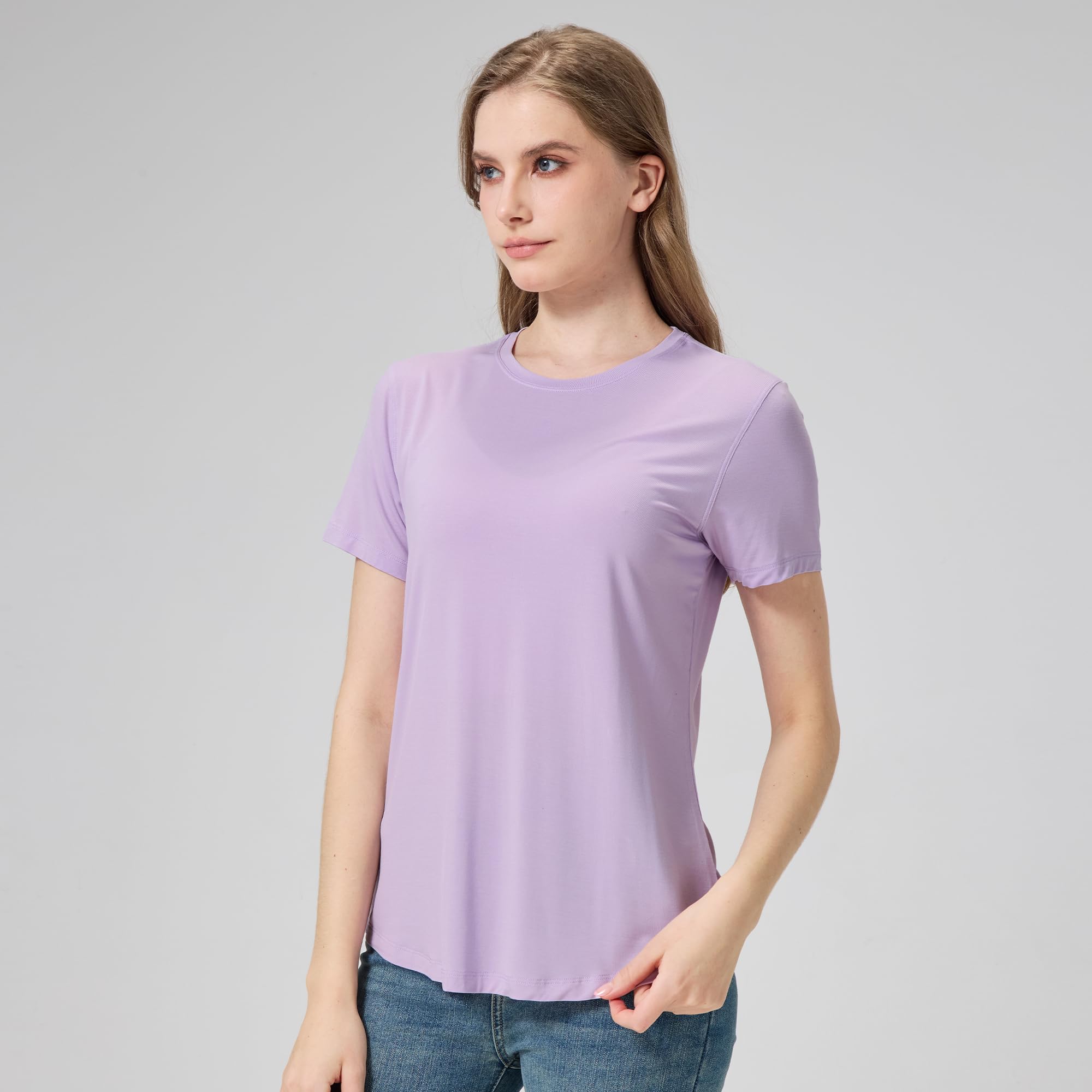 netdraw Women's Soft Bamboo Viscose T-Shirt, Curved Hem Crew Neck Short Sleeve Moisture Wicking Casual Sleep Pajama Tops