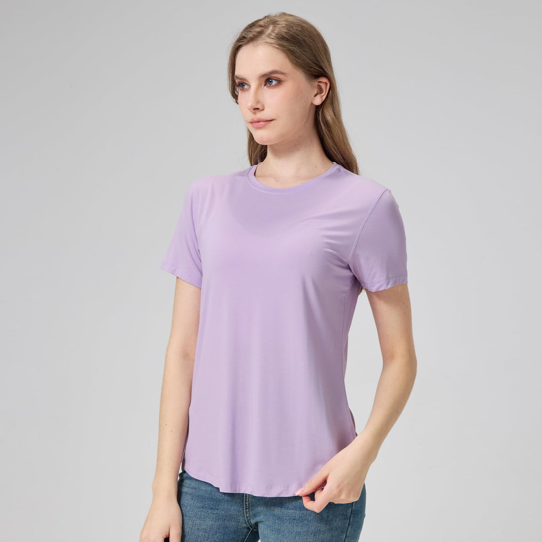 netdraw Women's Soft Bamboo Viscose T-Shirt, Curved Hem Crew Neck Short Sleeve Moisture Wicking Casual Sleep Pajama Tops