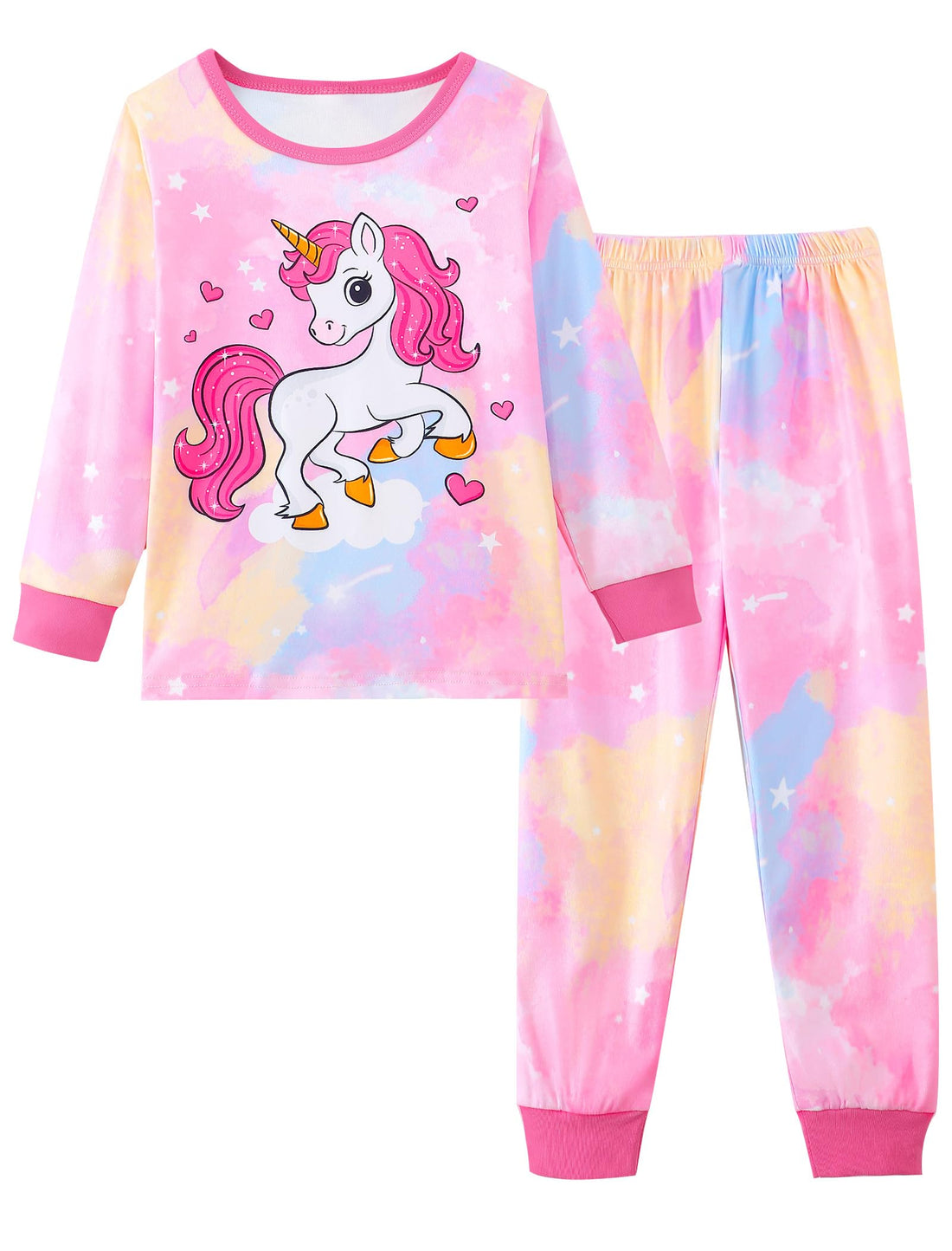 Mikrdoo Girls Pajamas Kids 2 Piece Pjs Set Soft Cozy Long Sleeve Top and Pants Stretchy Girls' Sleepwear Size 4-14 Years