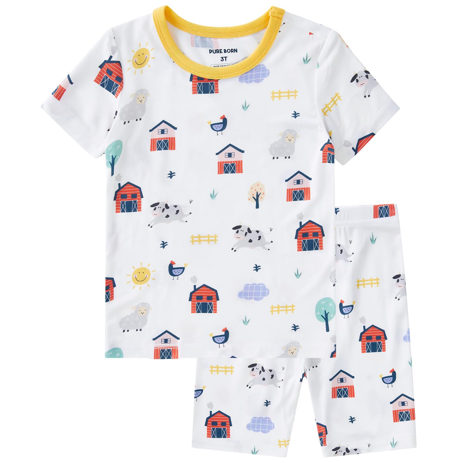 pureborn Baby Viscose from Bamboo Pajama Set Boys Sleepwear 12M-8Y | Short sleeve, cooling fabric, snug fit, buttery soft, gentle skin touch, stretch, breathable lightweight sleepwear