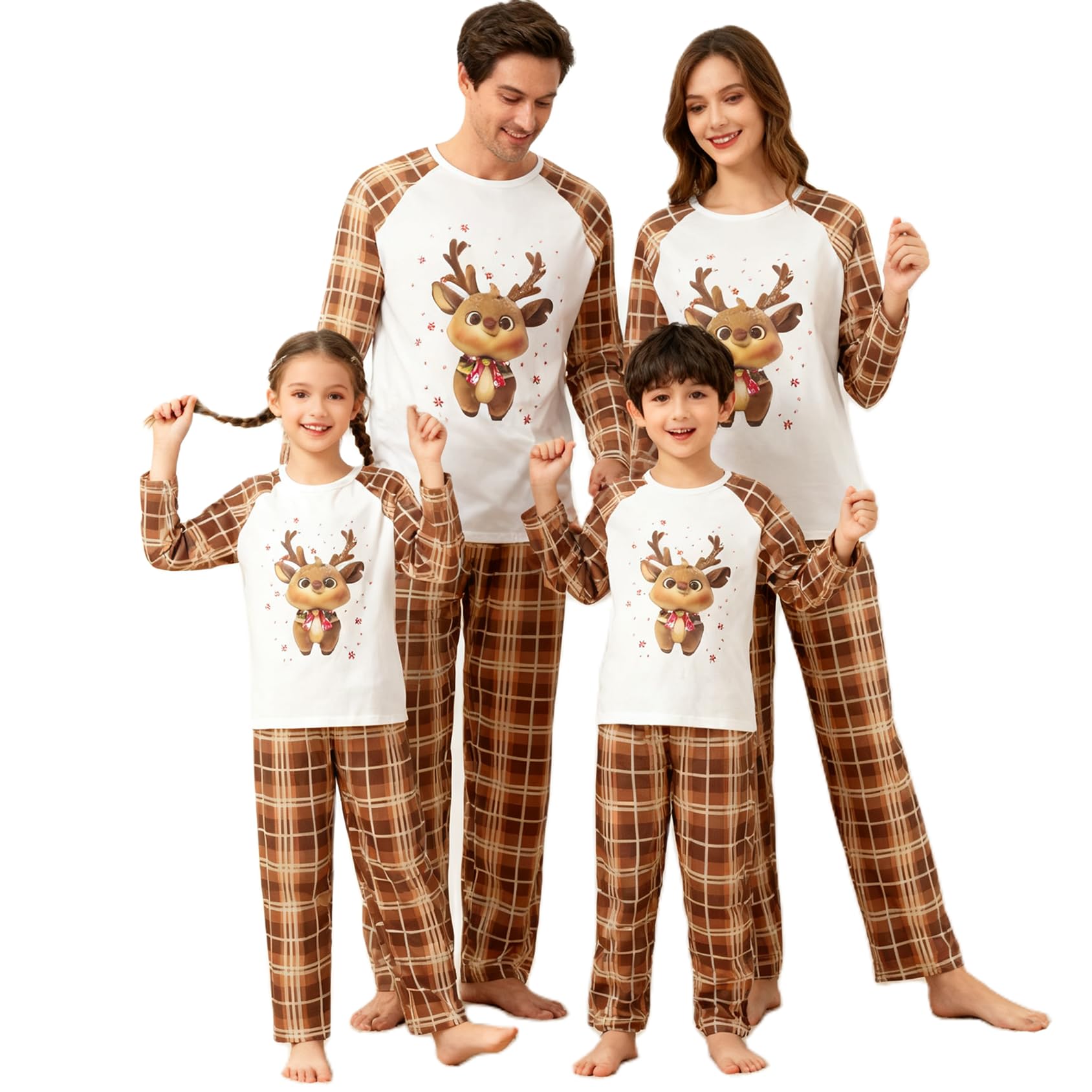 Awoscut Christmas Family Matching Pajamas Sets Christmas PJ's Letter Print Top and Plaid Pants Jammies Sleepwear