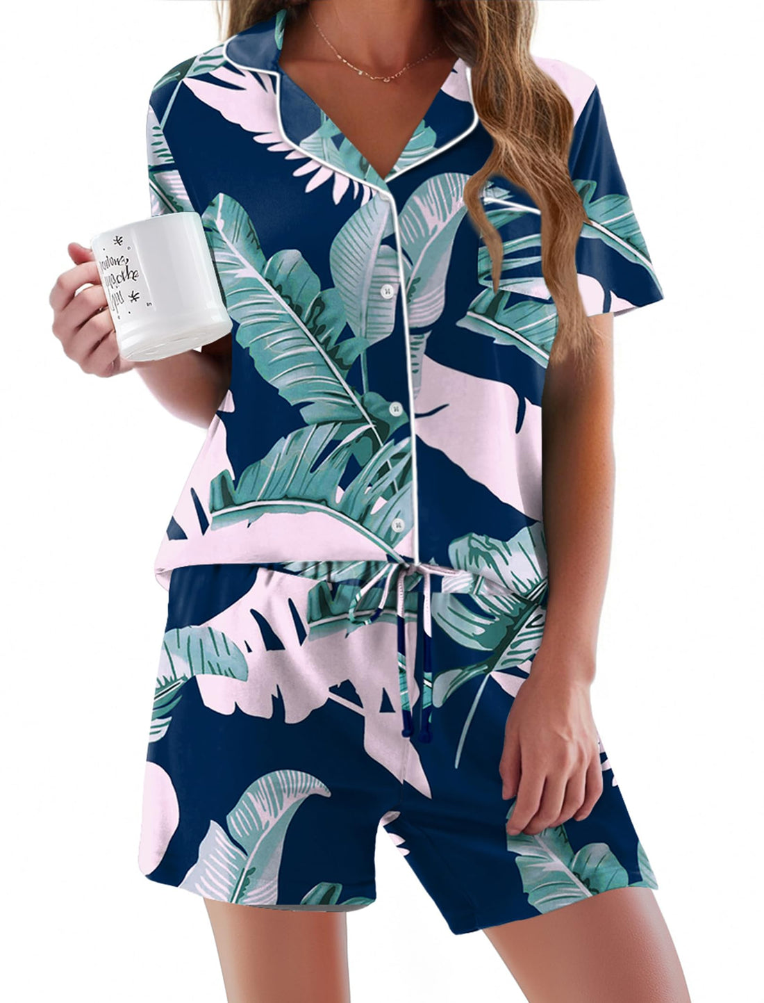 Ekouaer Pajamas Set for Women Short Sleeve Sleepwear Button Down Pjs Soft 2 Piece Lounge Sets XS-XXXL