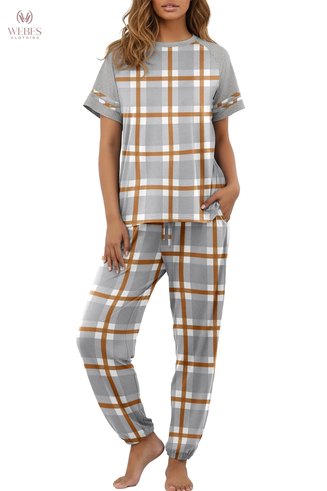 PrinStory Womens Pajama Sets Short Sleeve Pjs 2 Piece Lounge Set Soft Pj Sets Lightweight Sleepwear Loungewear with Pockets WEBE CLOTHING
