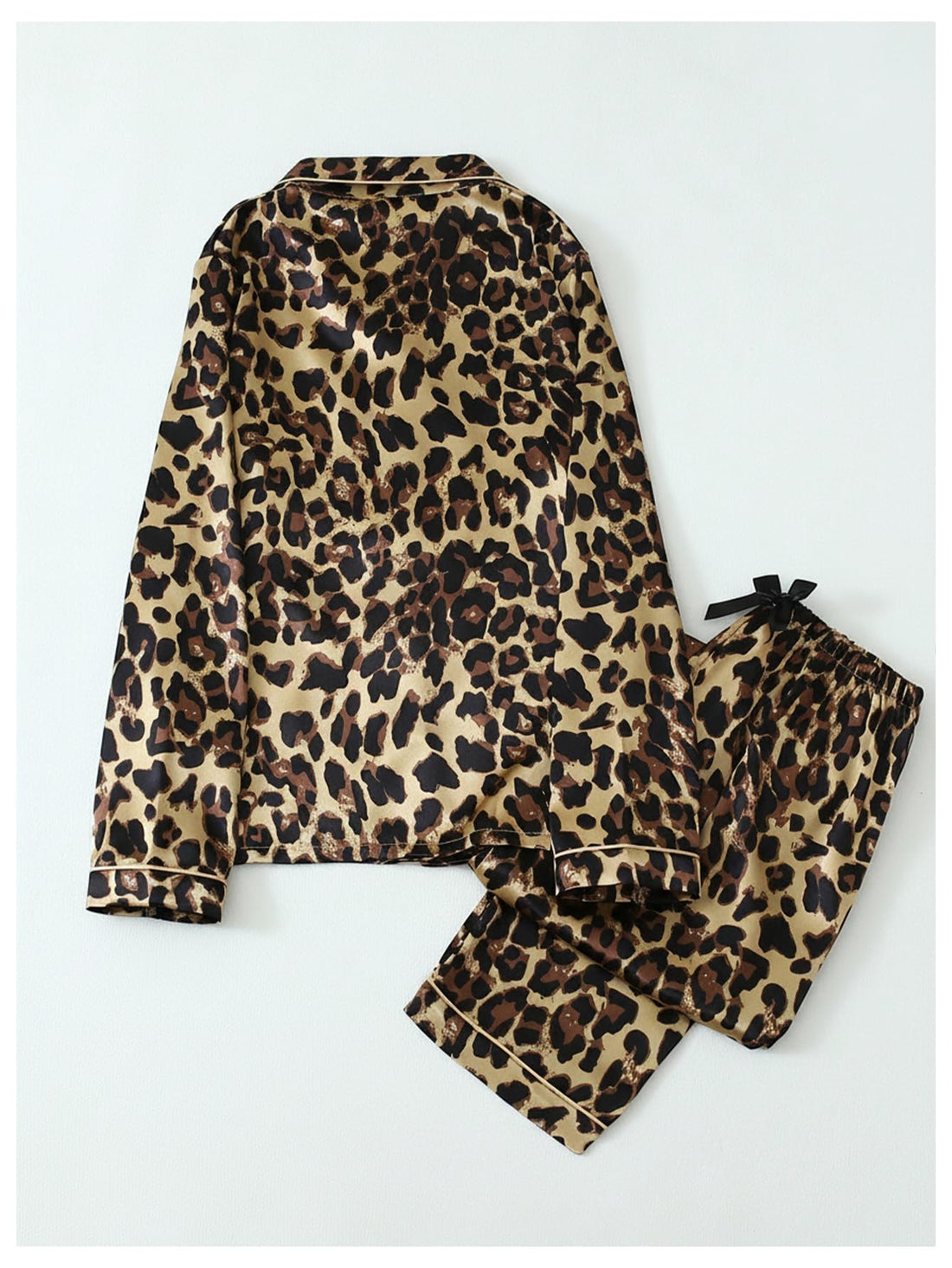 WDIRARA Women's 2 Piece Leopard Print Satin Pajama Set Lounge Sleepwear Set | Animal Print,Leopard Print Satin,Long Sleeve,Button Down,Cheetah Silk Loungewear Pj WEBE CLOTHING