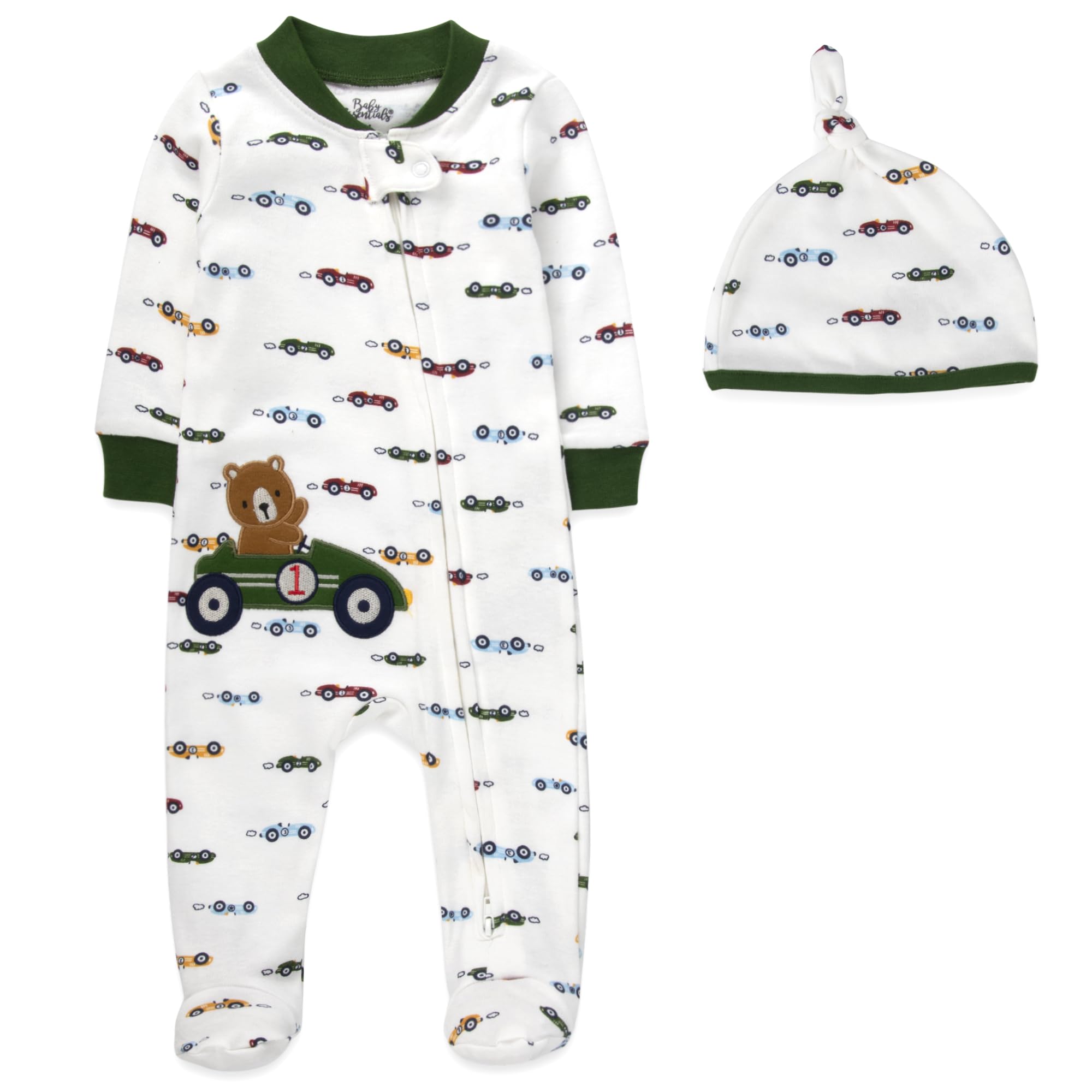 Baby Footie Bodysuit Headband or Hat 2 Piece Set – Christmas Thanksgiving Zip-Up Outfit,Holiday Pajamas for Infants
