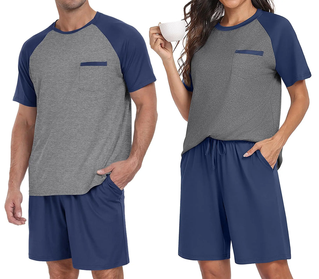 PrinStory Mens Pajama Sets Summer Pjs Sleepwear Nightwear Lightweight Quick Dry Soft Short Sleeve Sleep Set With Pocket S-4XL WEBE CLOTHING