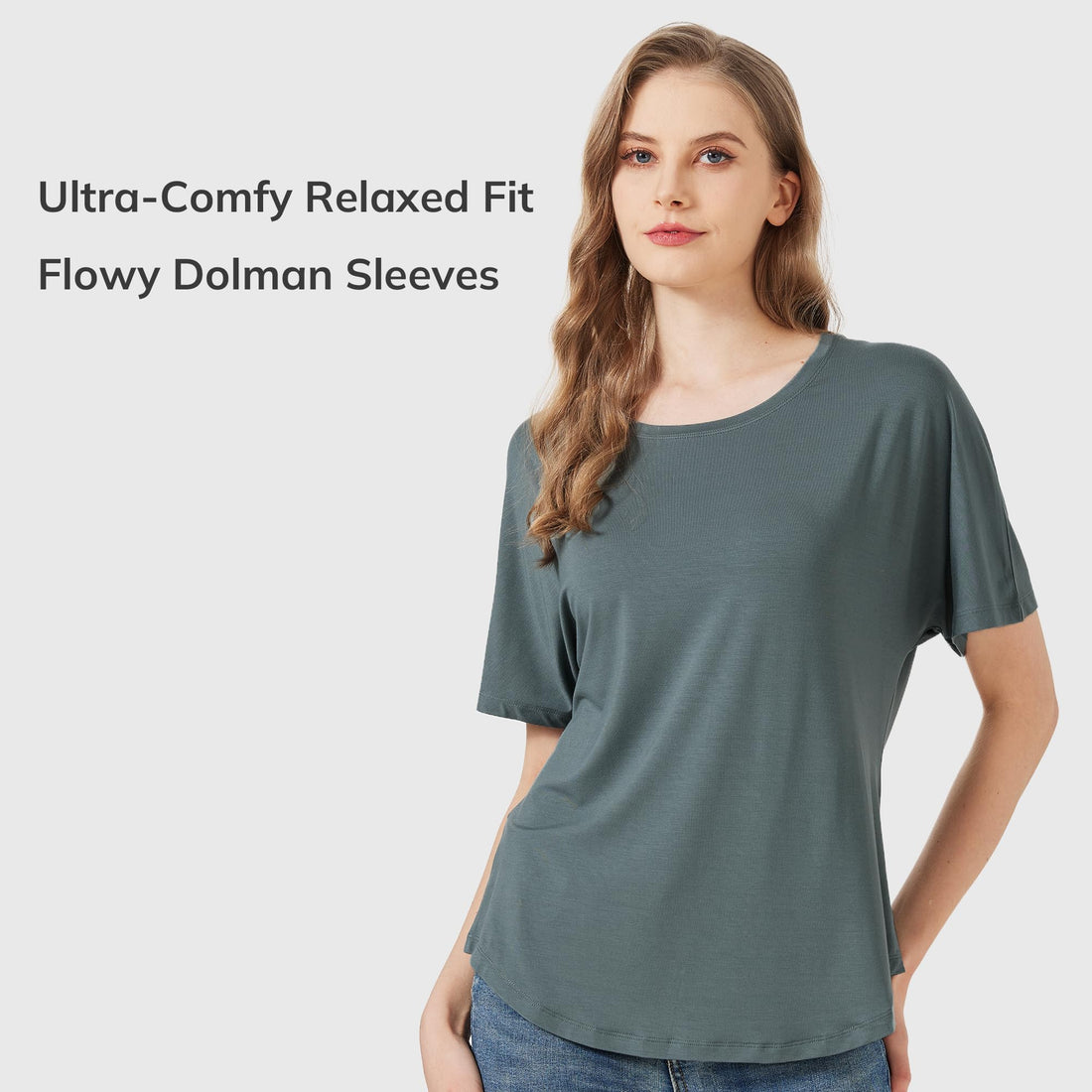 netdraw Women's Ultra Soft Bamboo Viscose Dolman Top Loose Fit Trendy Casual Lounge Short Sleeve Pajama Batwing T-Shirt
