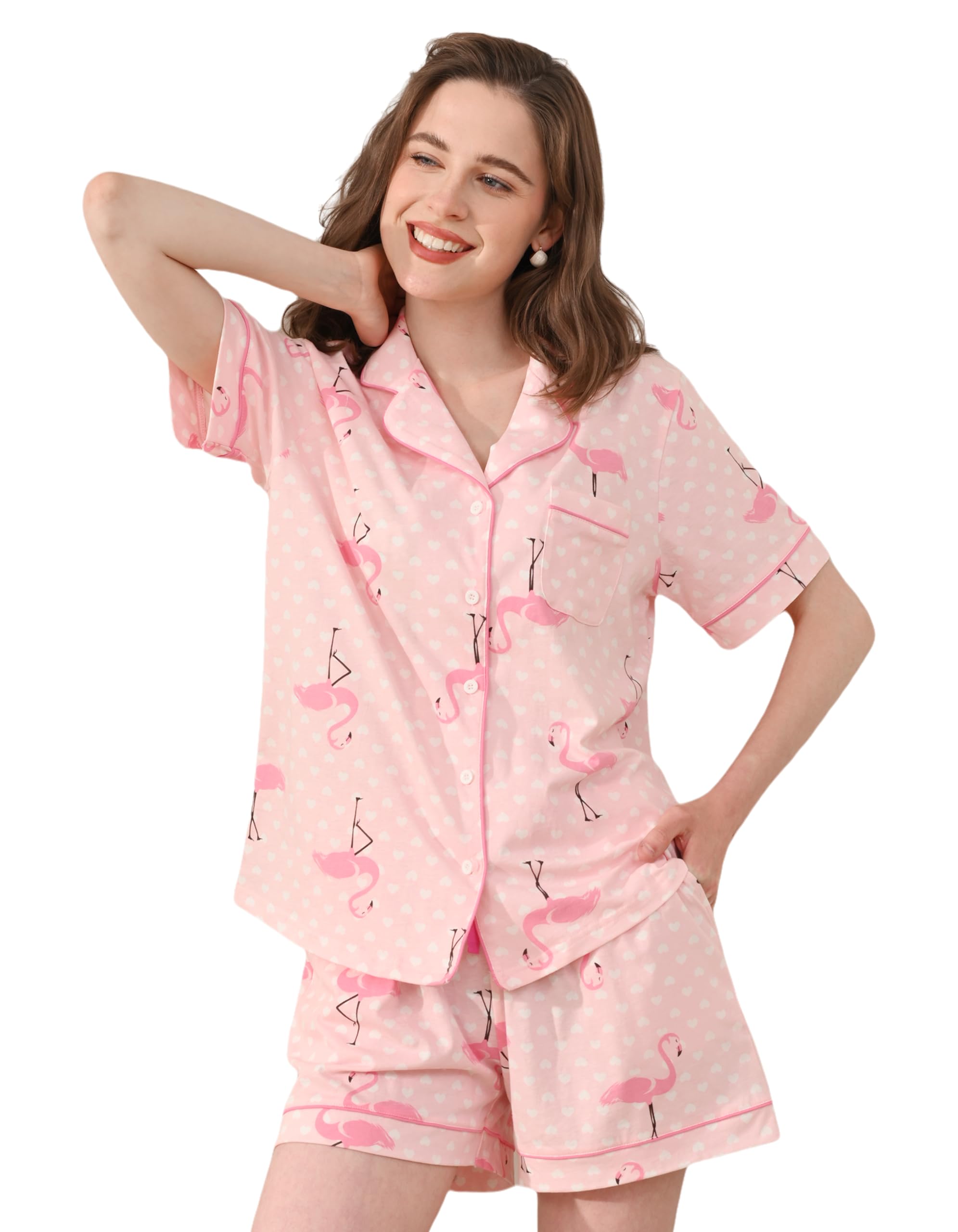 NAP BOUND 100% Cotton Pajamas for Women Sets 2 Pieces Pjs Button short sleeves with Pockets Soft Sleepwear Loungewear XS-XXL