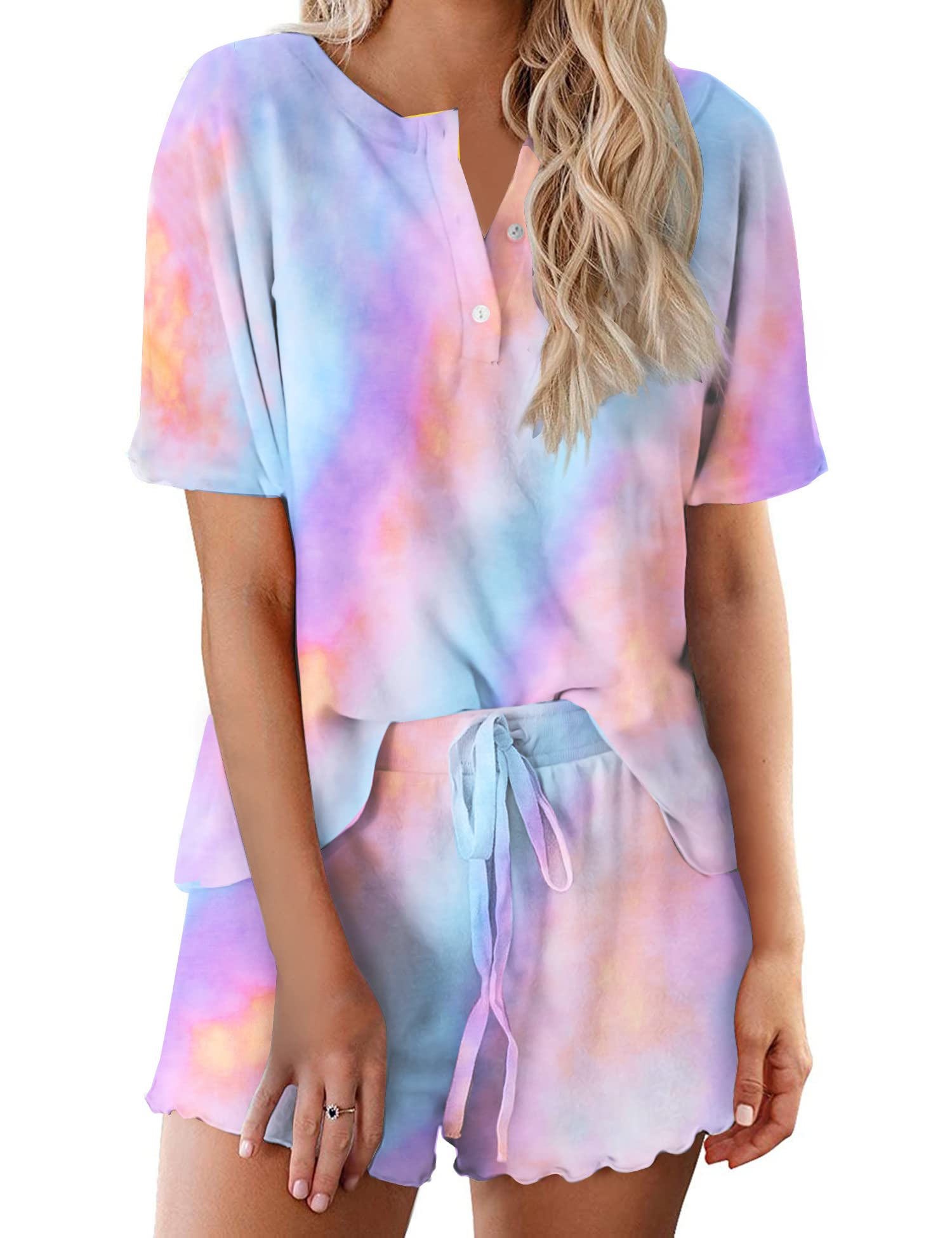 Ekouaer Pajamas Set for Women Short Sleeve Lounge Set 2 Piece Loungewear PJs Soft Cute Lightweight Sleepwear WEBE CLOTHING