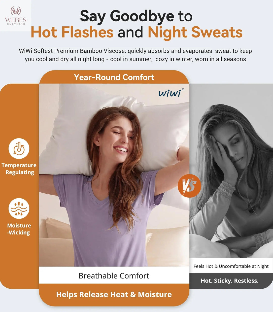 WiWi Bamboo Viscose Shirts for Women, Super Soft Short Sleeve Sleep Pajama Tops, Cooling Satin V Neck Summer Lounge Wear