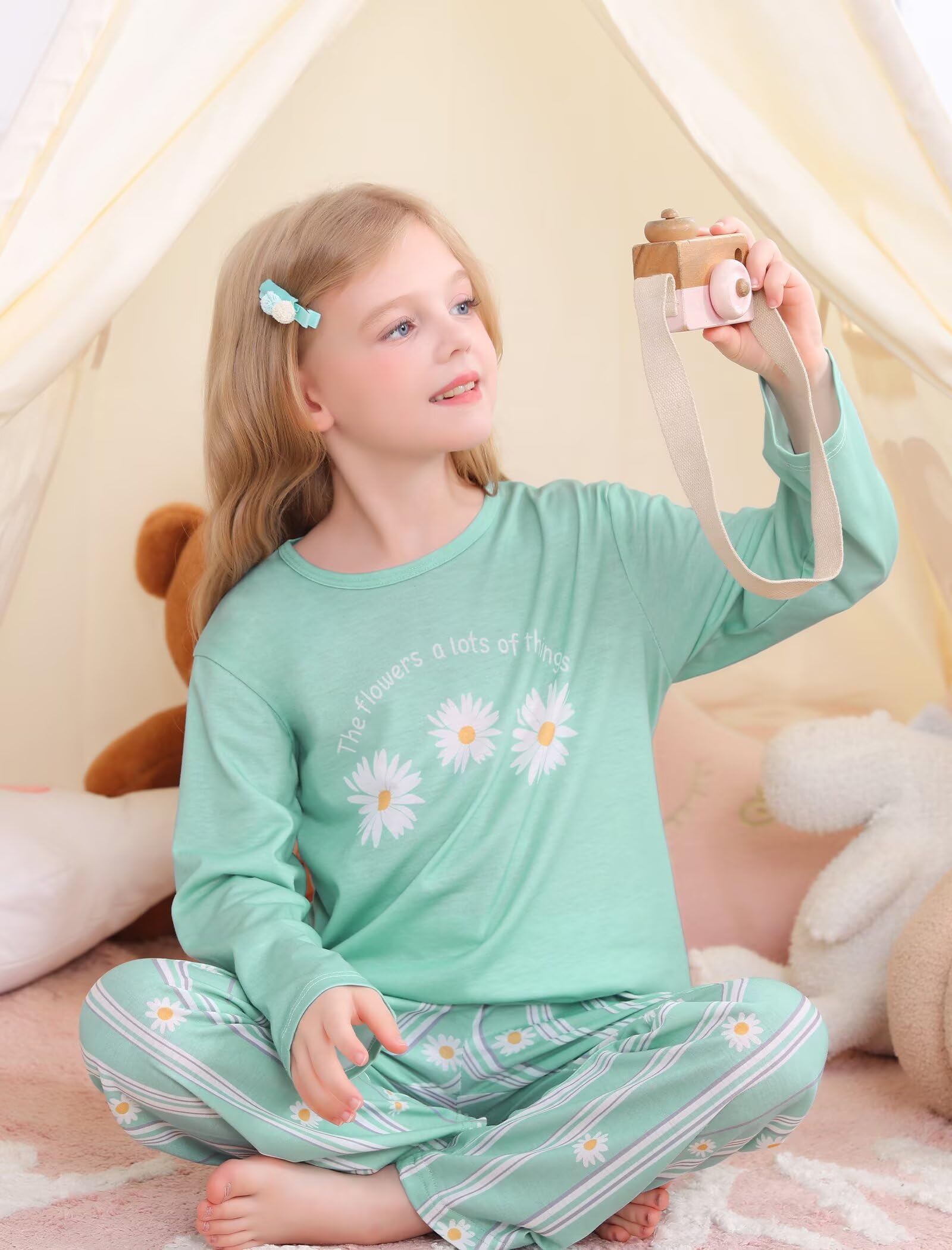 SWOMOG Girls Pajama Set Short Sleeve Tops & Ruffled Shorts with Pocket 2 Piece Summer Pajamas for Kids Size 6-15