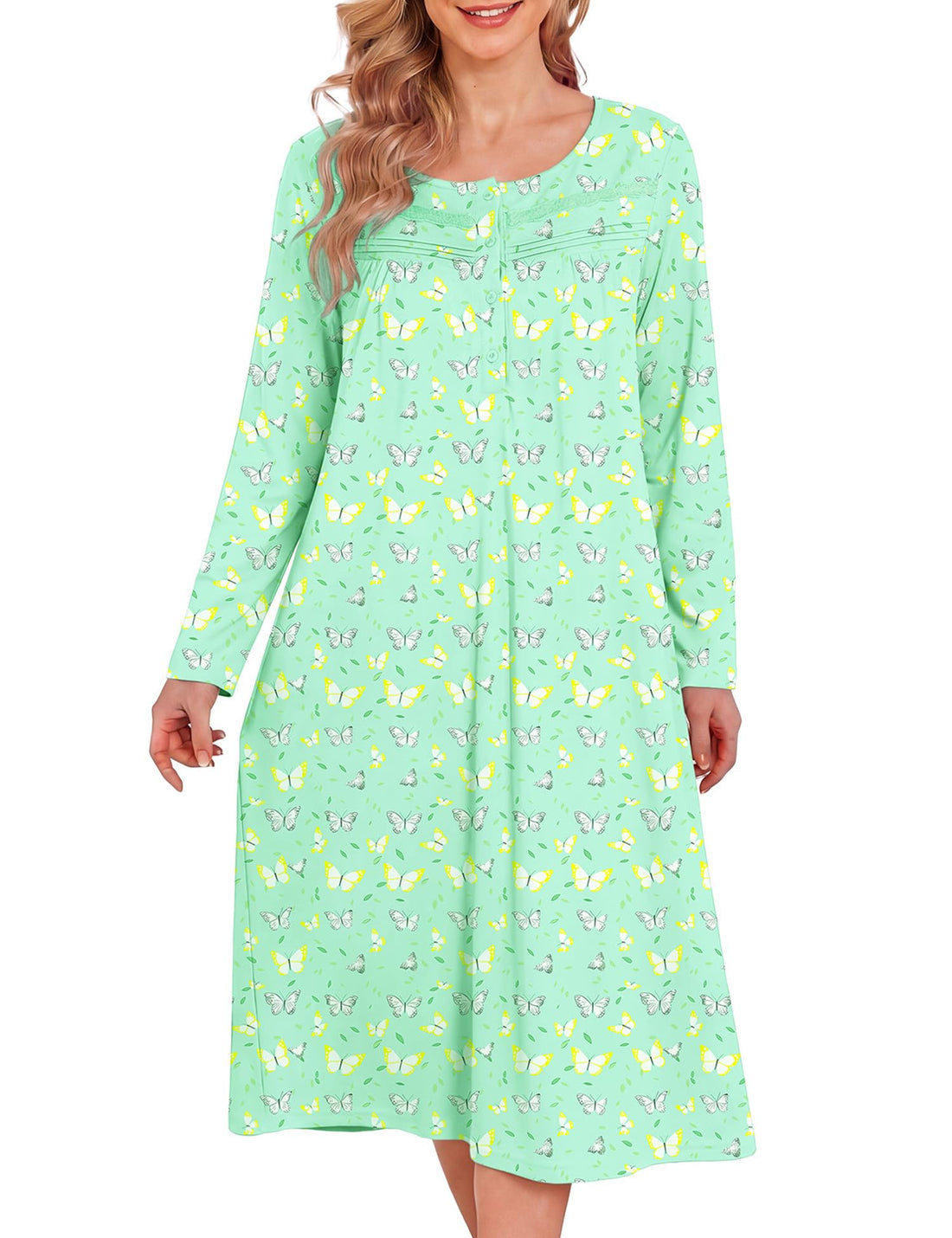 Bloggerlove Nightgowns for Women 100% Cotton Soft House Dress | 100 Full Cotton, Button Neck, Knee Length, Lace Trim Floral, Breathable, Skin-frieend, Loose Fit, Comfy Sleepwear WEBE CLOTHING