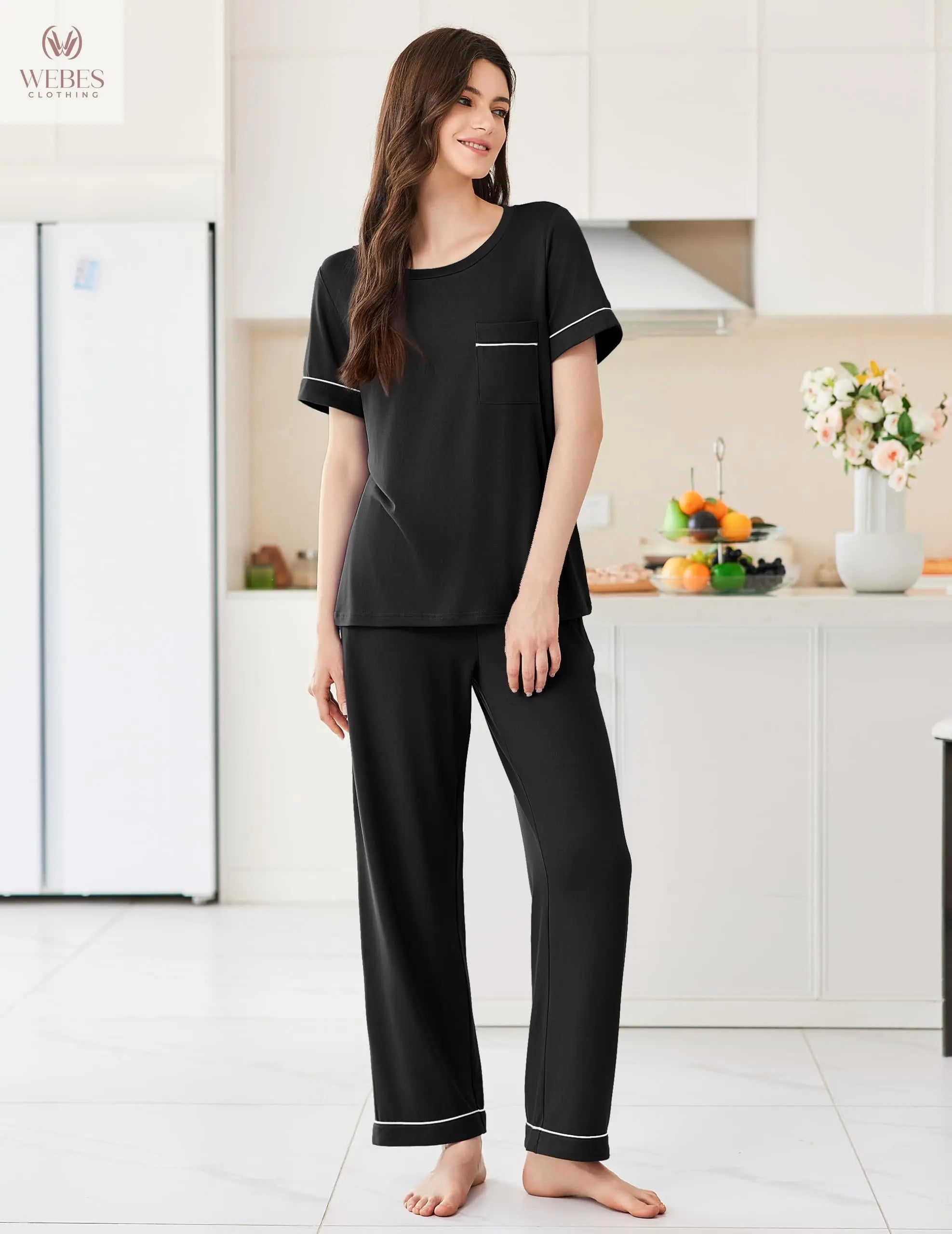 Ekouaer Womens Pajama Sets 2 Piece Pjs Sleepwear Comfy Lounge Set | Short Sleeve Top & Long Pants with Pockets,Soft Lightweight Stretchy Fabric,Summer Loungewear,Gift for Wife,Mom,Friends WEBE CLOTHING