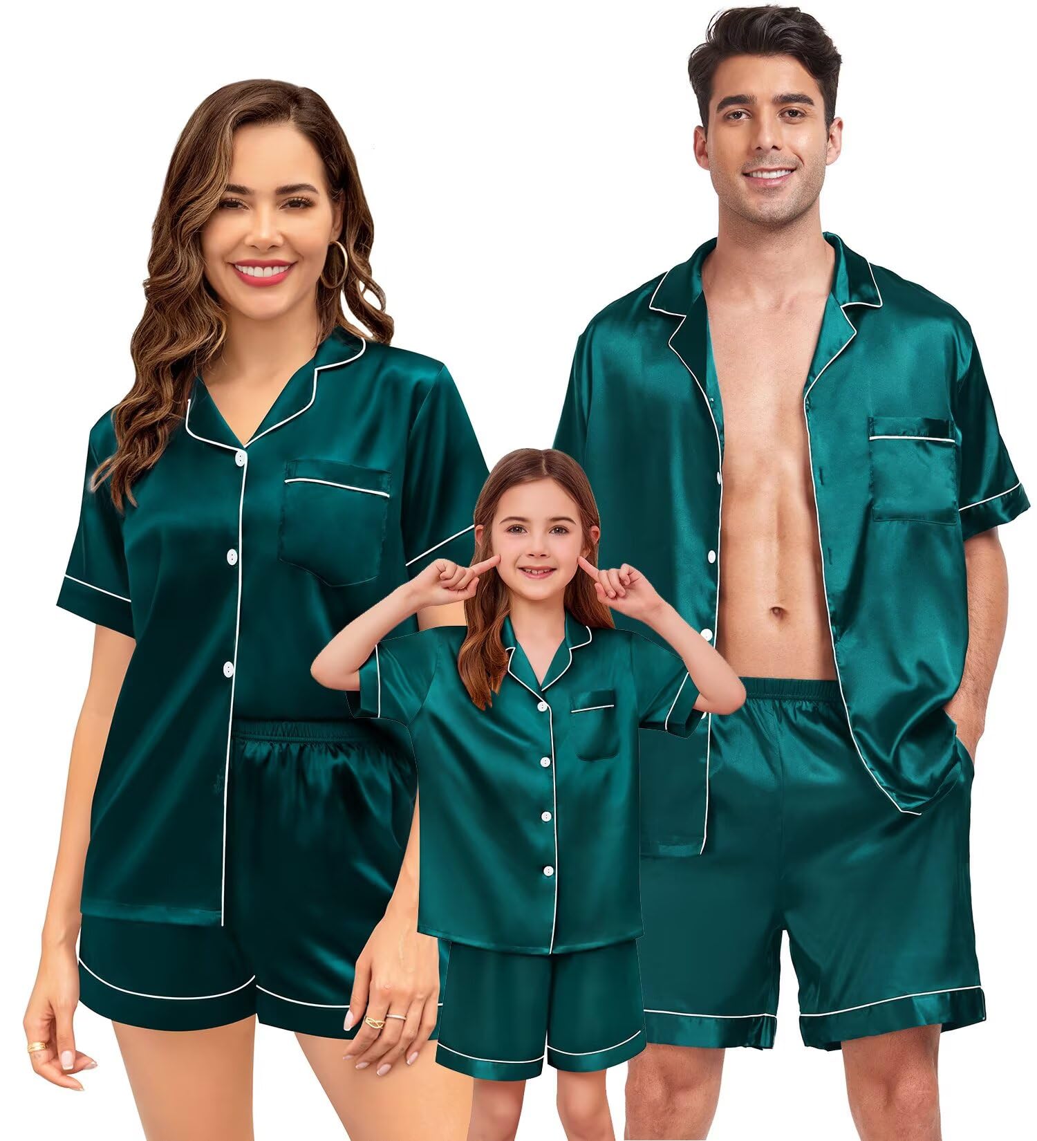 SWOMOG Couple Matching Pajamas Sets Women & Men Button Down Silk Pjs Men Short Sleeve Soft Lounge Sets 2 Pcs Loungewear