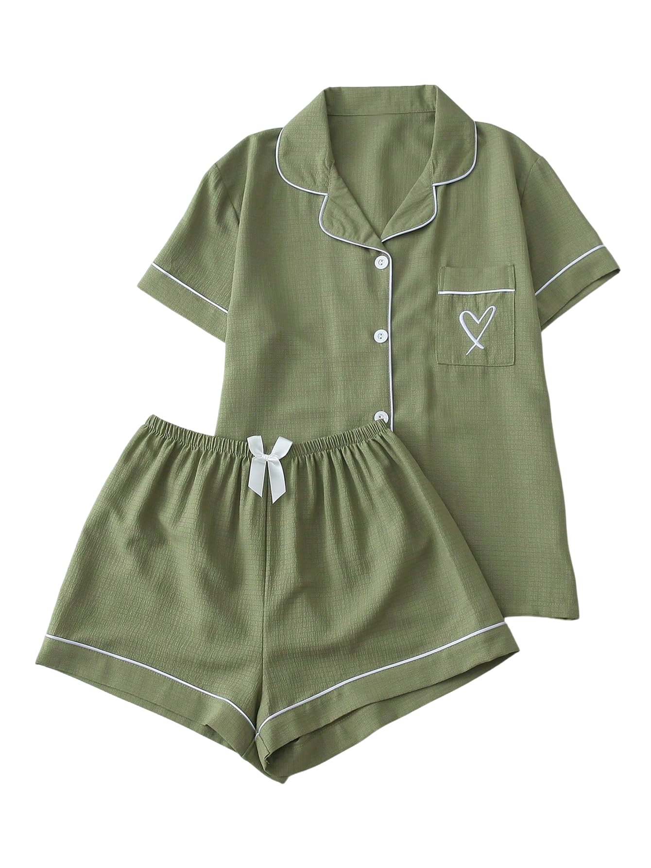 Verdusa Pajamas For Women Set 2 Piece Summer Pajama Sets Cute Pjs Lounge Matching Button Shirt with Shorts