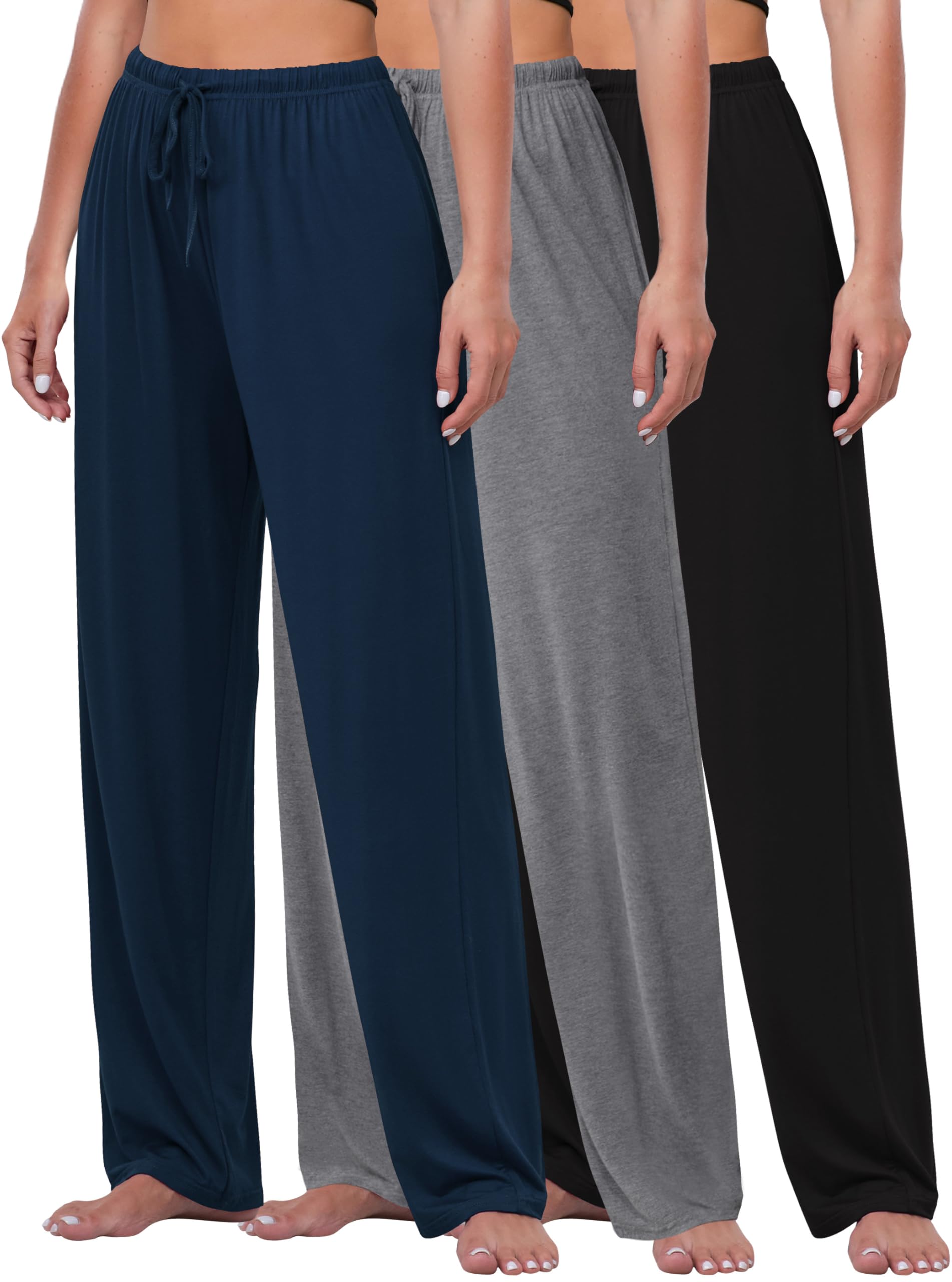 FEQO 3 Pack Women's Lounge Pants Wide Leg Yoga Pants Soft Pajama Bottoms Drawstring Casual Loose Sweatpants