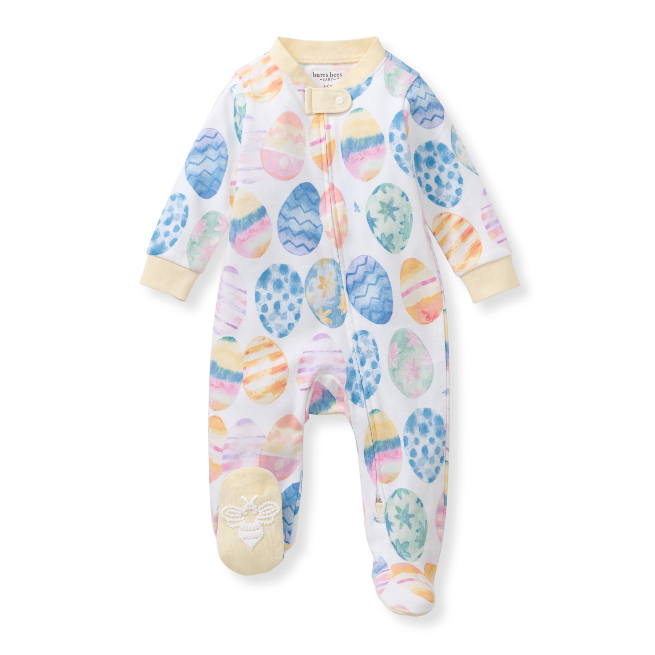 Burt's Bees Baby Organic Cotton Sleep and Play Footed Pajamas for Girls, Zipper PJ Newborn Sleeper with Non-Slip Bee Grips