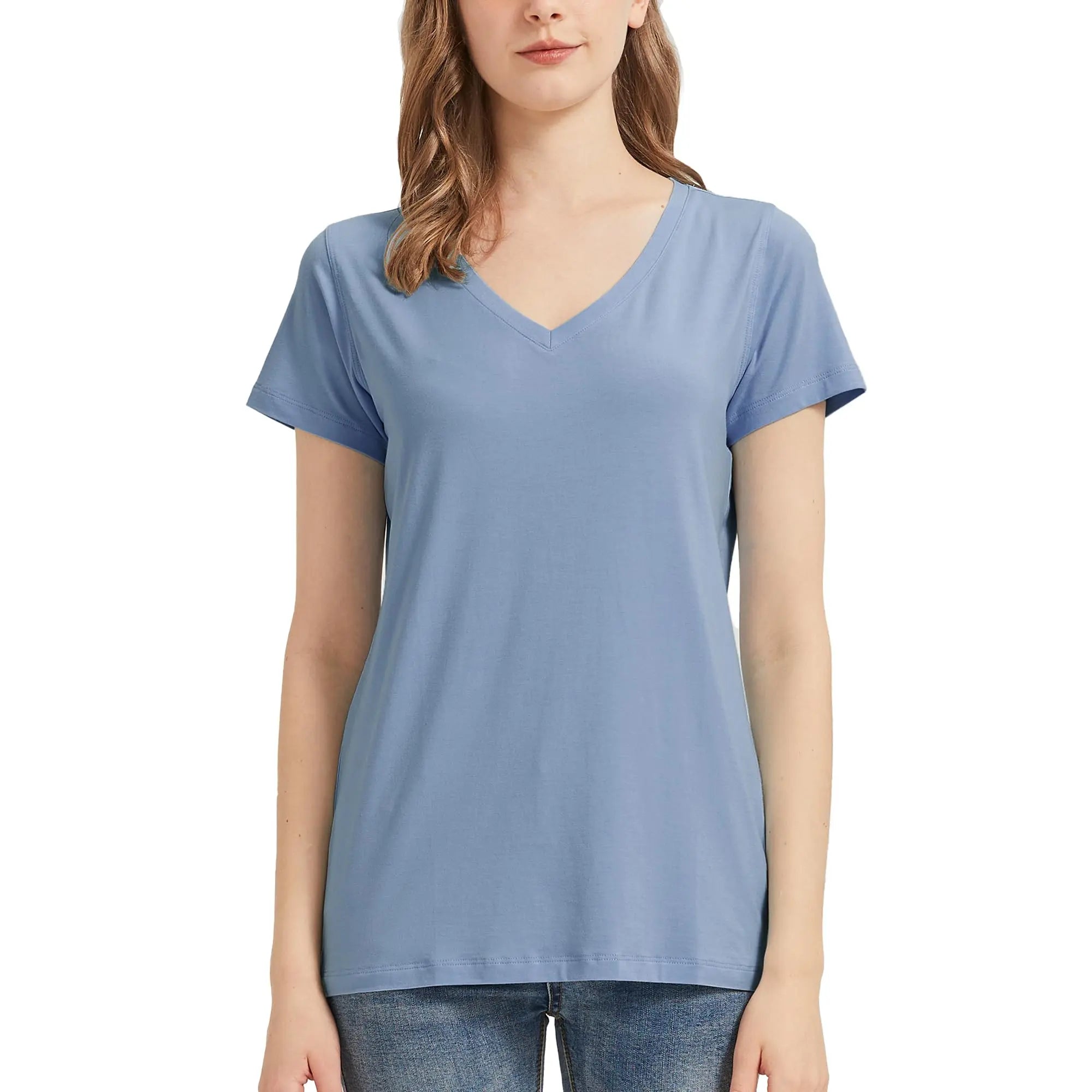 netdraw Women's Ultra-Soft Bamboo Viscose Cotton V-Neck Short Sleeve T-Shirt, Casual Summer Tops for Lounge Sleep Pajama