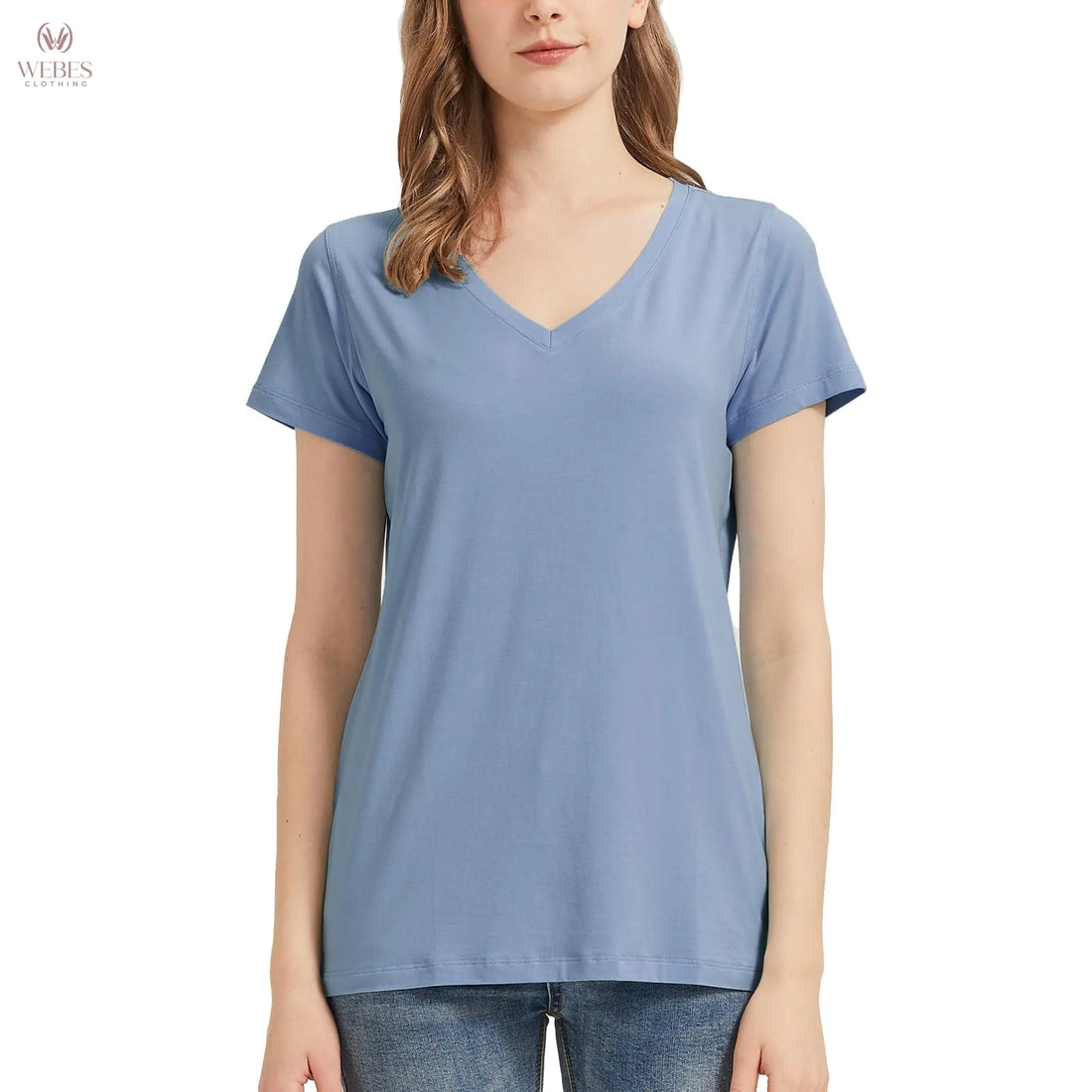 netdraw Women's Ultra-Soft Bamboo Viscose Cotton V-Neck Short Sleeve T-Shirt, Casual Summer Tops for Lounge Sleep Pajama