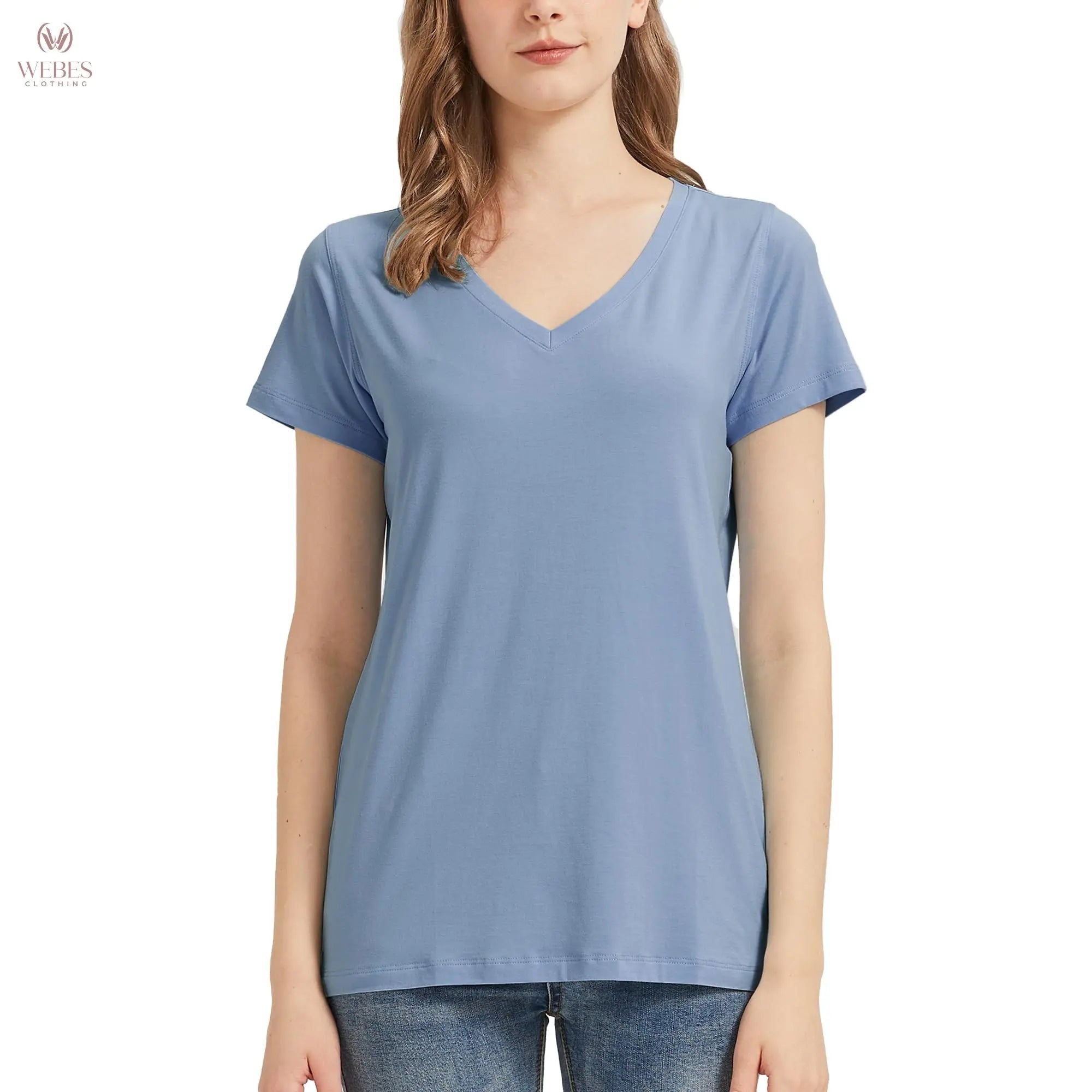 netdraw Women's Ultra-Soft Bamboo Viscose Cotton V-Neck Short Sleeve T-Shirt, Casual Summer Tops for Lounge Sleep Pajama
