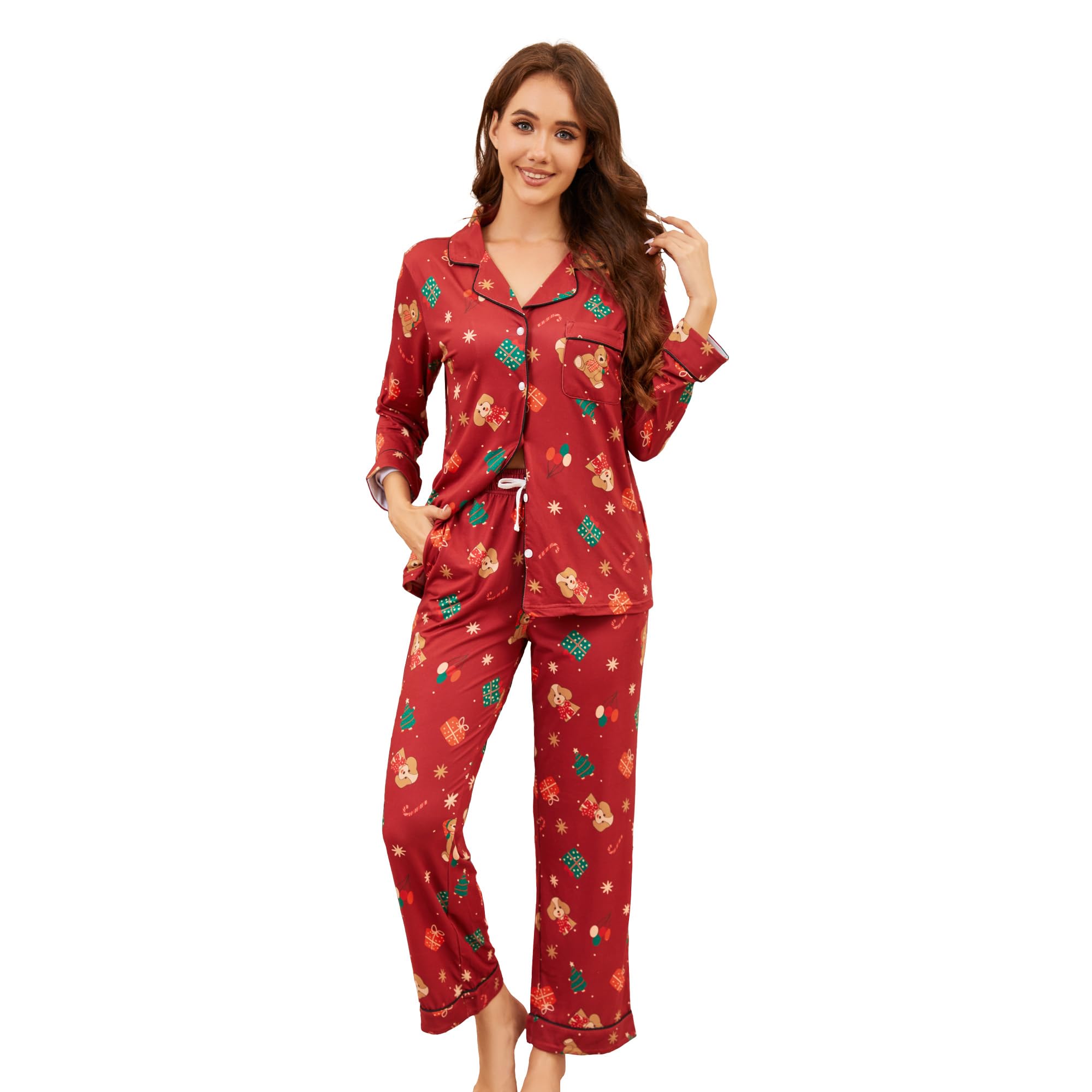 LYCY Womens Pajama Sets Floral Print, Long Sleeve Button Down Pajamas Set for Women Soft Sleepwear Pjs 2 piece Loungewear