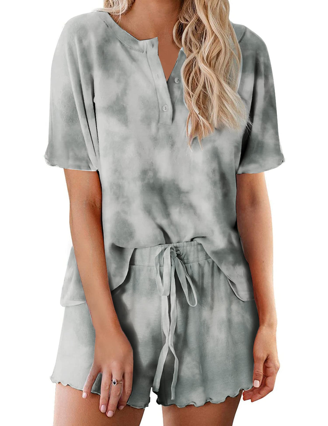 Ekouaer Pajamas Set for Women Short Sleeve Lounge Set 2 Piece Loungewear PJs Soft Cute Lightweight Sleepwear WEBE CLOTHING