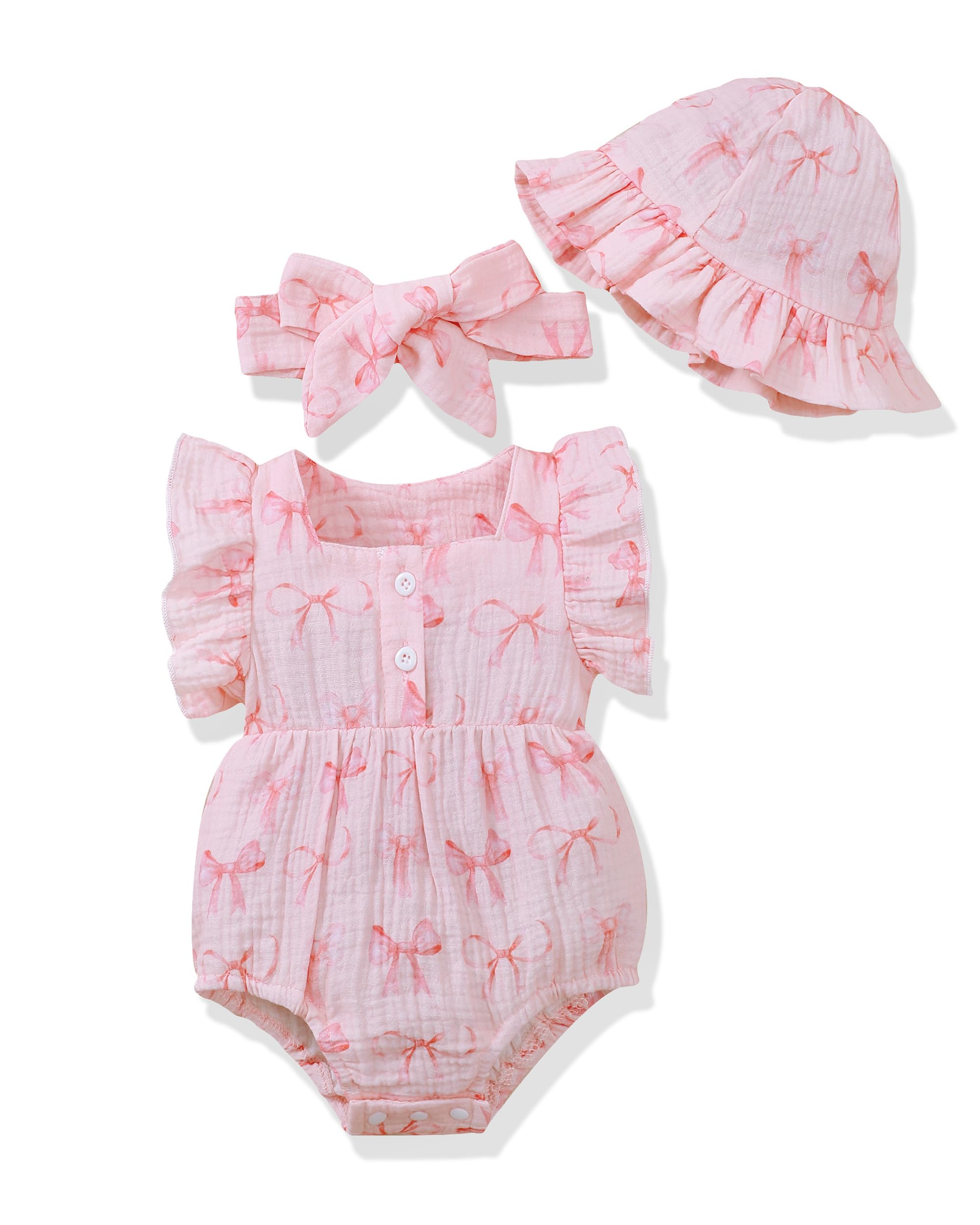Renotemy Baby Girl Clothes Infant Summer Romper Cotton Linen Newborn Essentials Photography Preemie Outfits with Hat&Headband WEBE CLOTHING