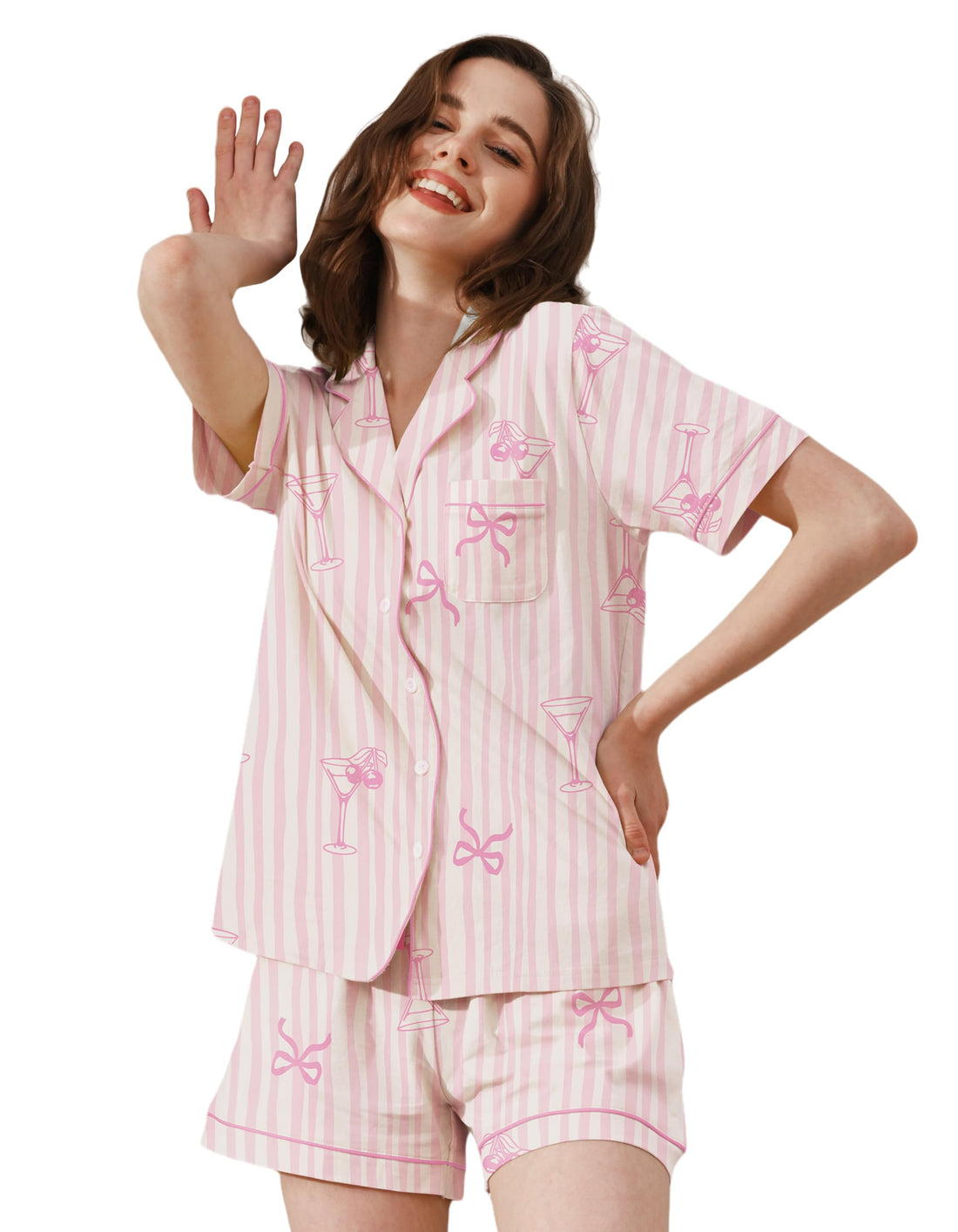 NAP BOUND 100% Cotton Pajamas for Women Sets 2 Pieces Pjs Button short sleeves with Pockets Soft Sleepwear Loungewear XS-XXL