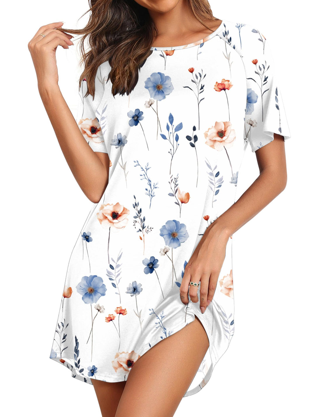Ekouaer Sleep Shirts for Women Short Sleeve Night Shirts for Sleeping Pullover Nightgown Soft Nightdress S-XXXL