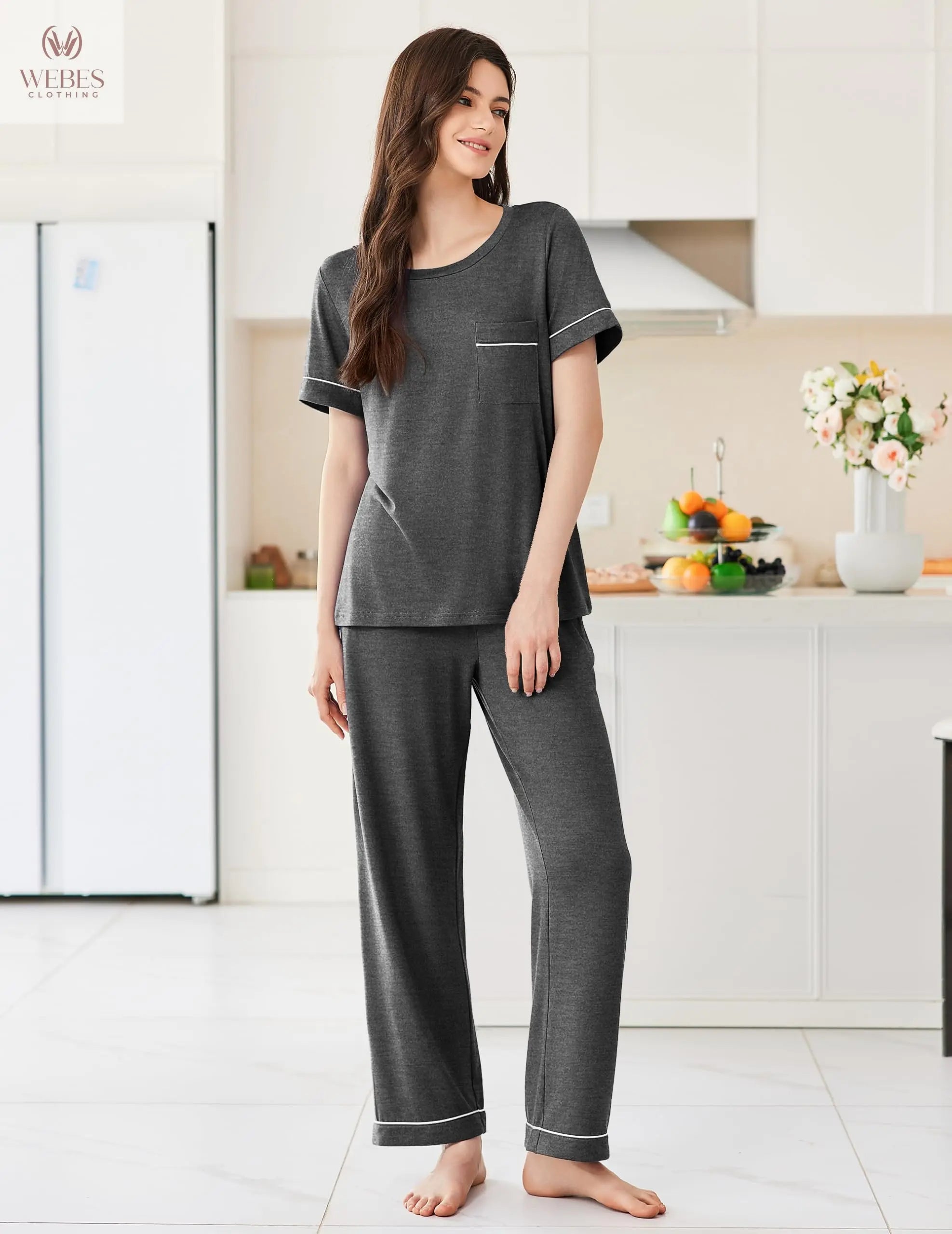 Ekouaer Womens Pajama Sets 2 Piece Pjs Sleepwear Comfy Lounge Set | Short Sleeve Top & Long Pants with Pockets,Soft Lightweight Stretchy Fabric,Summer Loungewear,Gift for Wife,Mom,Friends WEBE CLOTHING