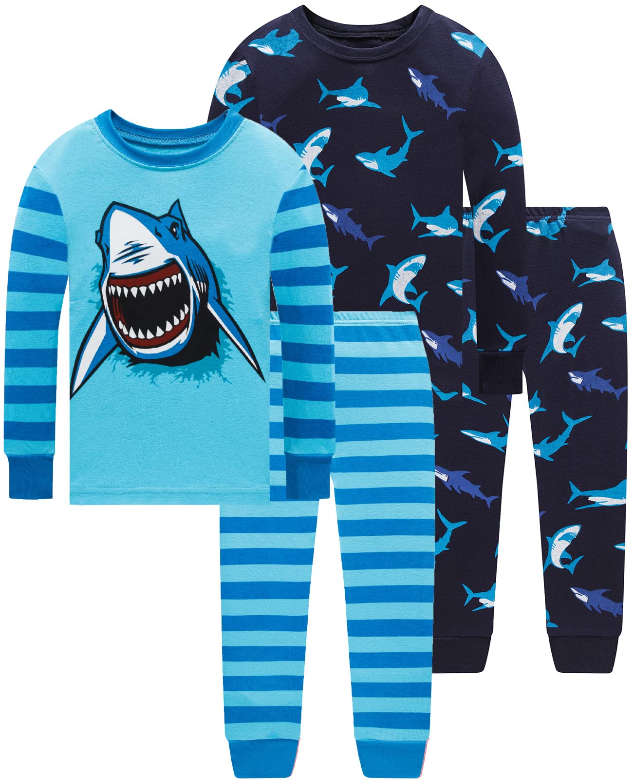 Dolphin&Fish Boys Pajamas 4Piece Toddler Kids Pjs Sets Cotton Toddler Clothes Sleepwears