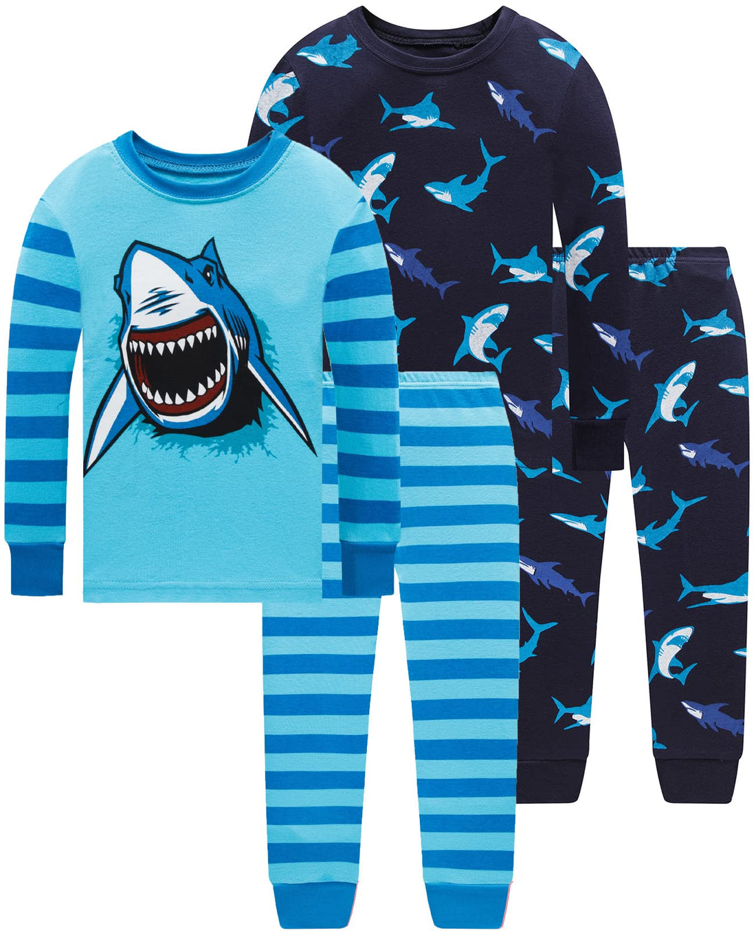 Dolphin&Fish Boys Pajamas 4Piece Toddler Kids Pjs Sets Cotton Toddler Clothes Sleepwears
