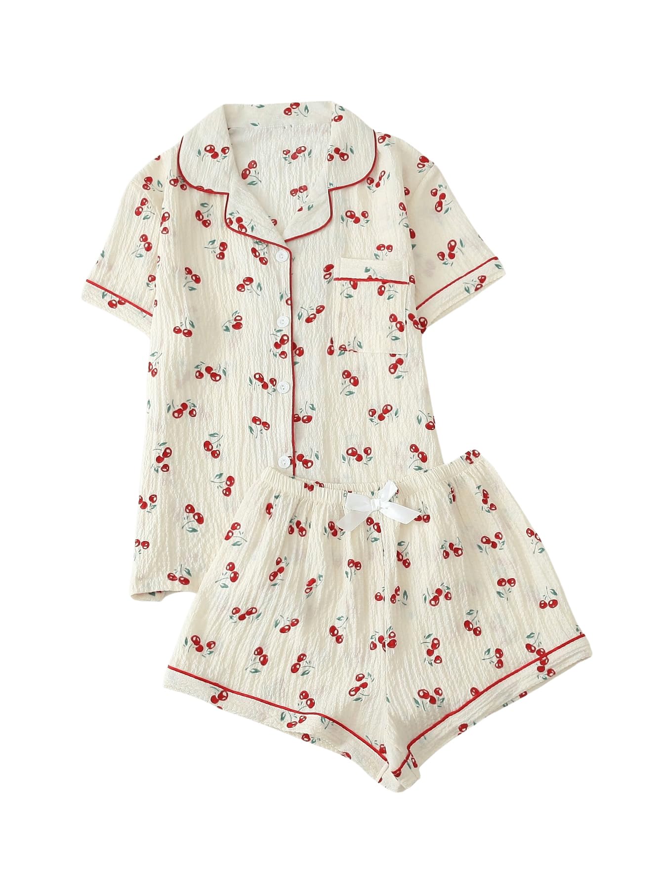 Verdusa Pajamas For Women Set 2 Piece Summer Pajama Sets Cute Pjs Lounge Matching Button Shirt with Shorts