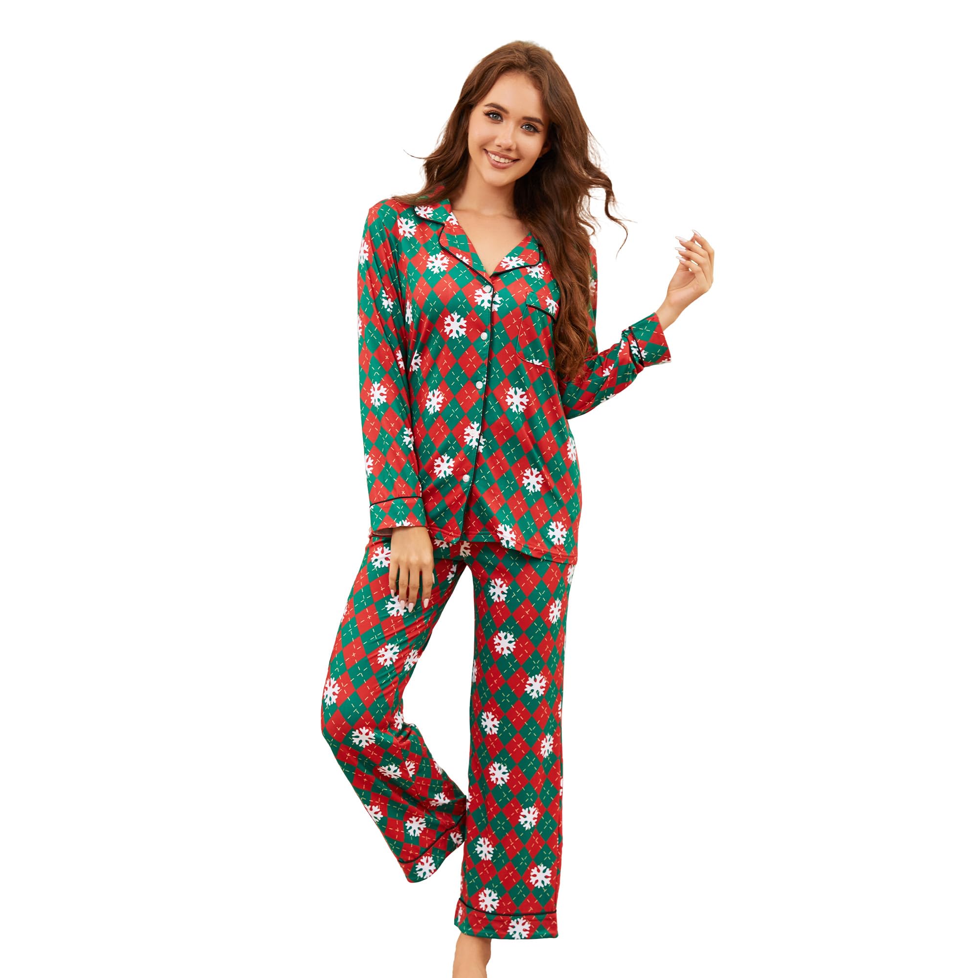 LYCY Womens Pajama Sets Floral Print, Long Sleeve Button Down Pajamas Set for Women Soft Sleepwear Pjs 2 piece Loungewear