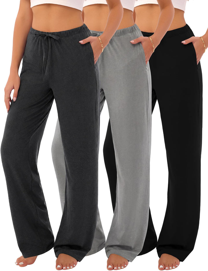 3-Pack Womens Pajama Pants with Drawstring, Soft Sleep & Lounge Pants