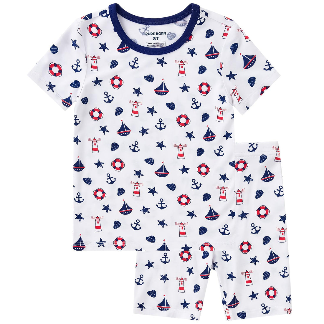 pureborn Baby Viscose from Bamboo Pajama Set Boys Sleepwear 12M-8Y | Short sleeve, cooling fabric, snug fit, buttery soft, gentle skin touch, stretch, breathable lightweight sleepwear